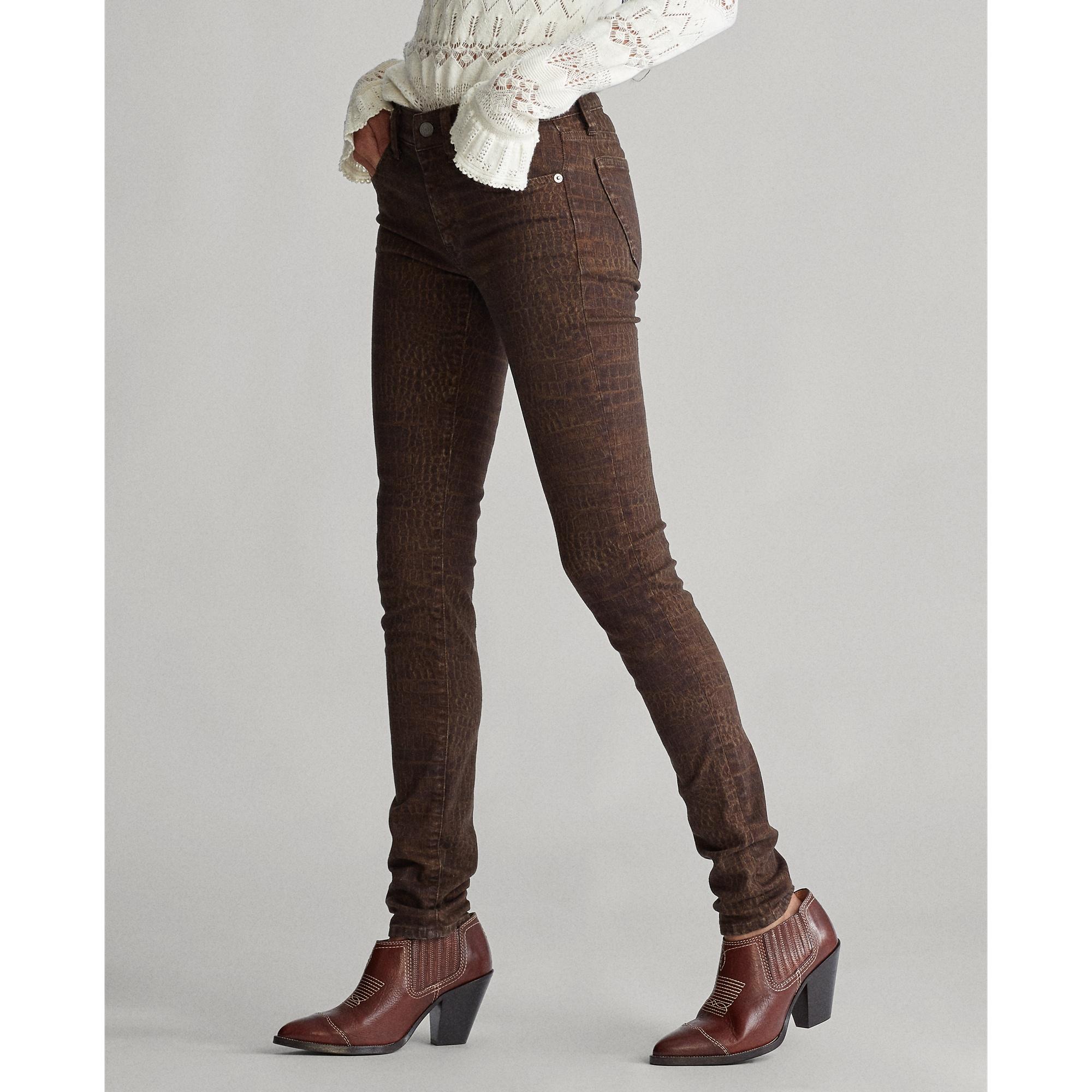 Ralph Lauren Denim Tompkins Skinny Jean in Croc Print (Brown) | Lyst