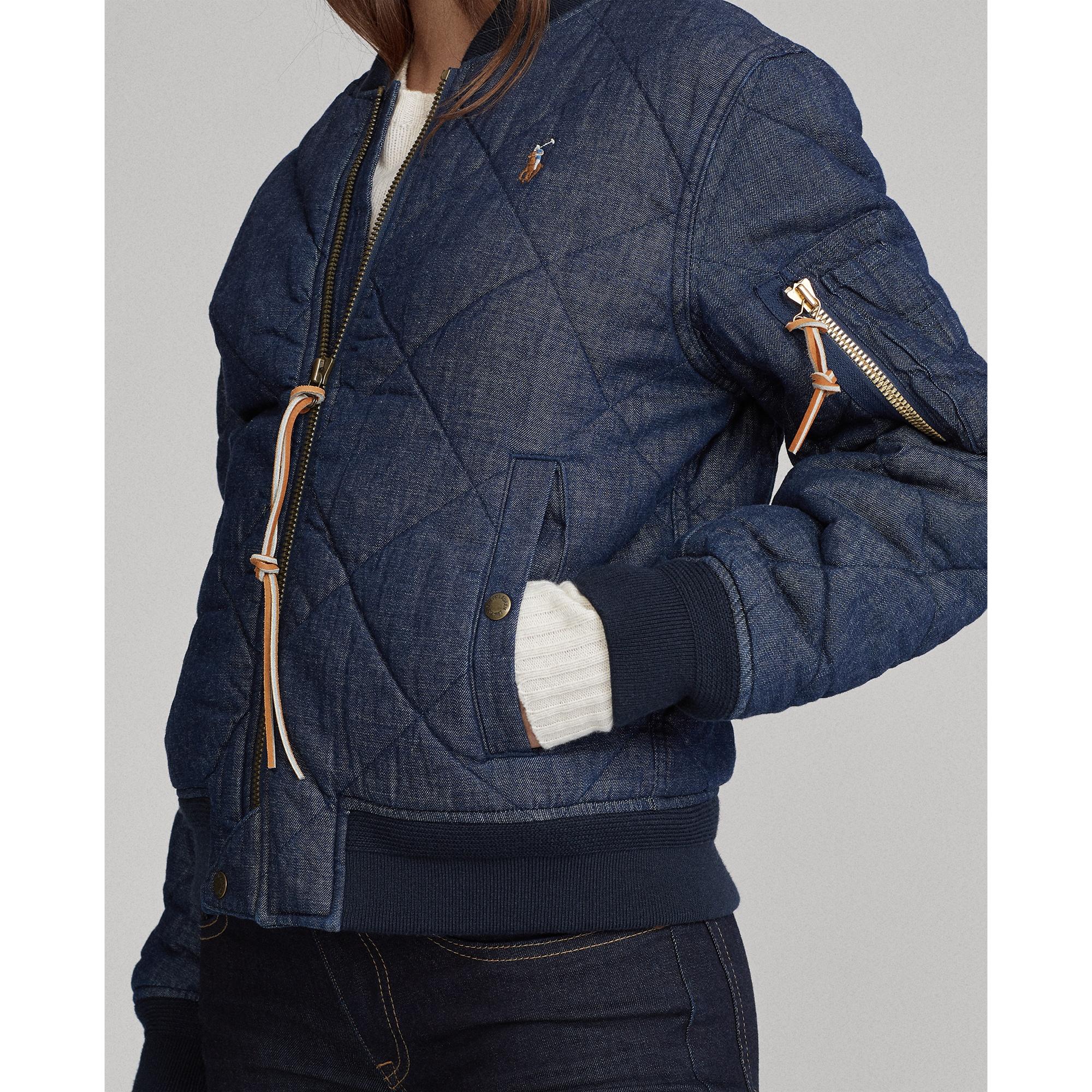 Polo Ralph Lauren Quilted Denim Bomber Jacket in Blue | Lyst