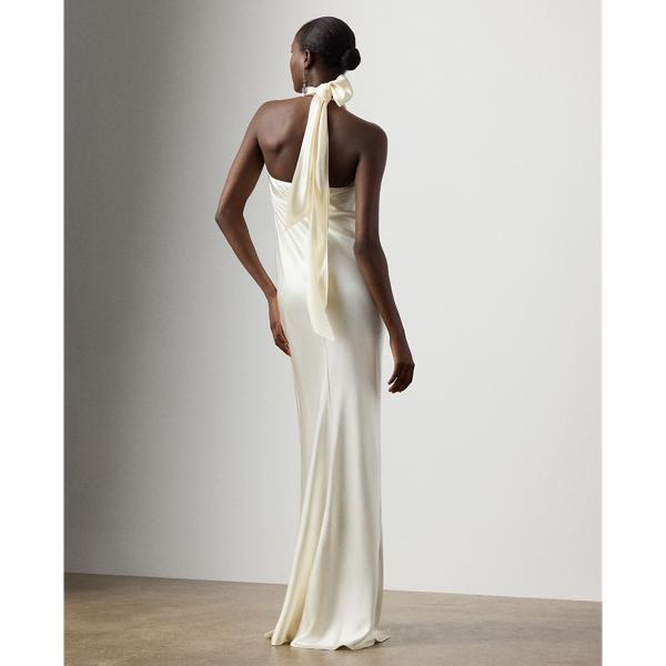chilton stretch satin evening dress Ralph Lauren Collection Chilton Stretch-Satin Halter Gown