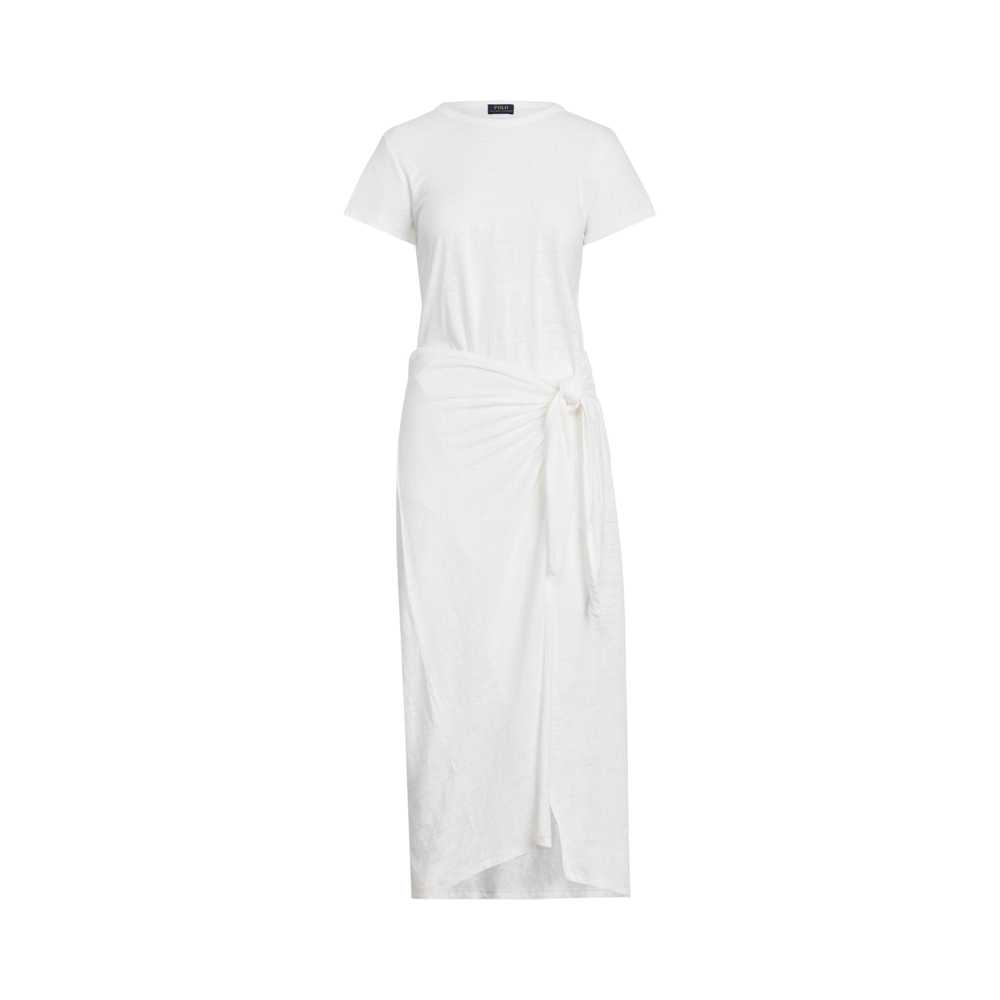 Polo Ralph Lauren Linen Tee Wrap Dress in White | Lyst