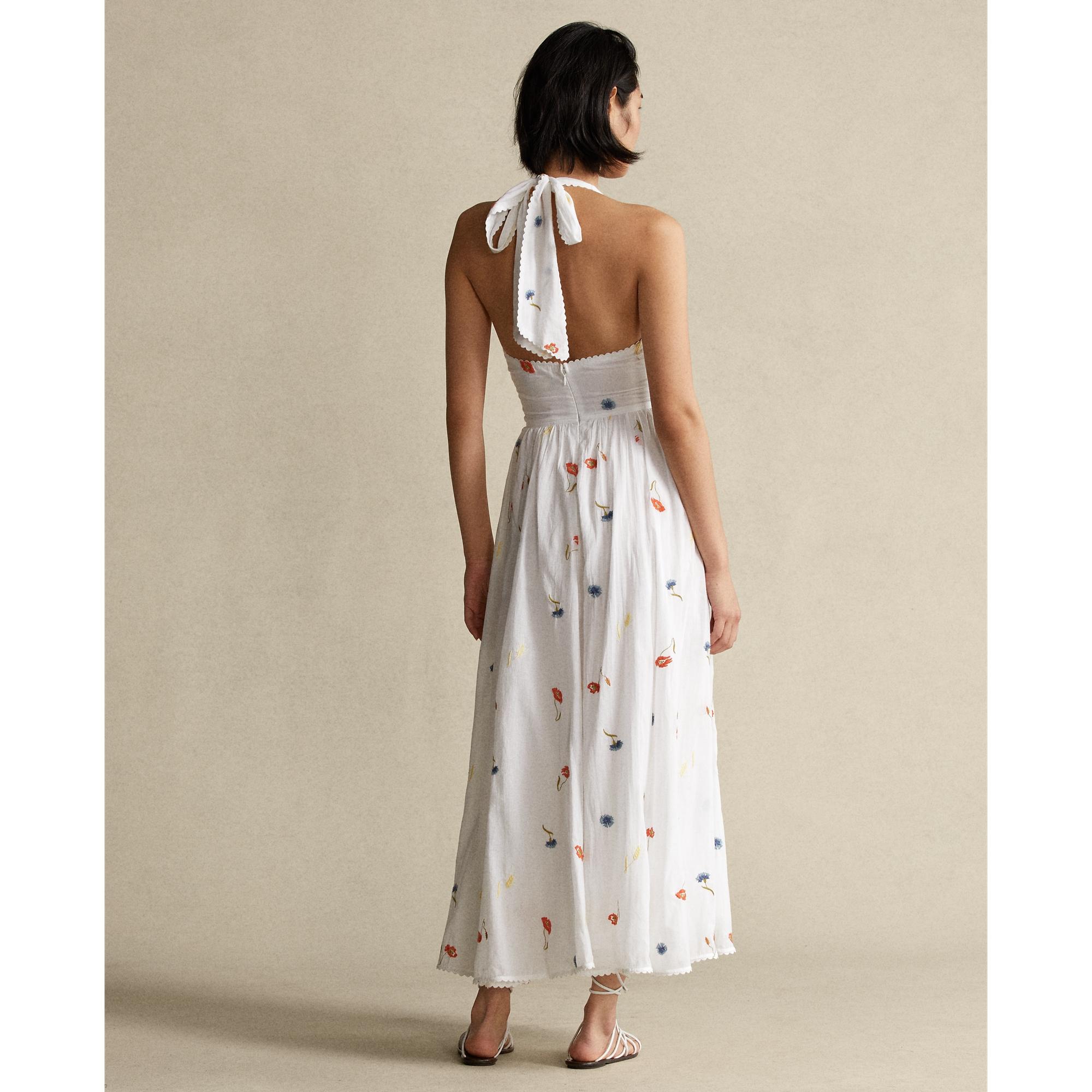 Polo Ralph Lauren Embroidered Cotton Halter Dress in White | Lyst