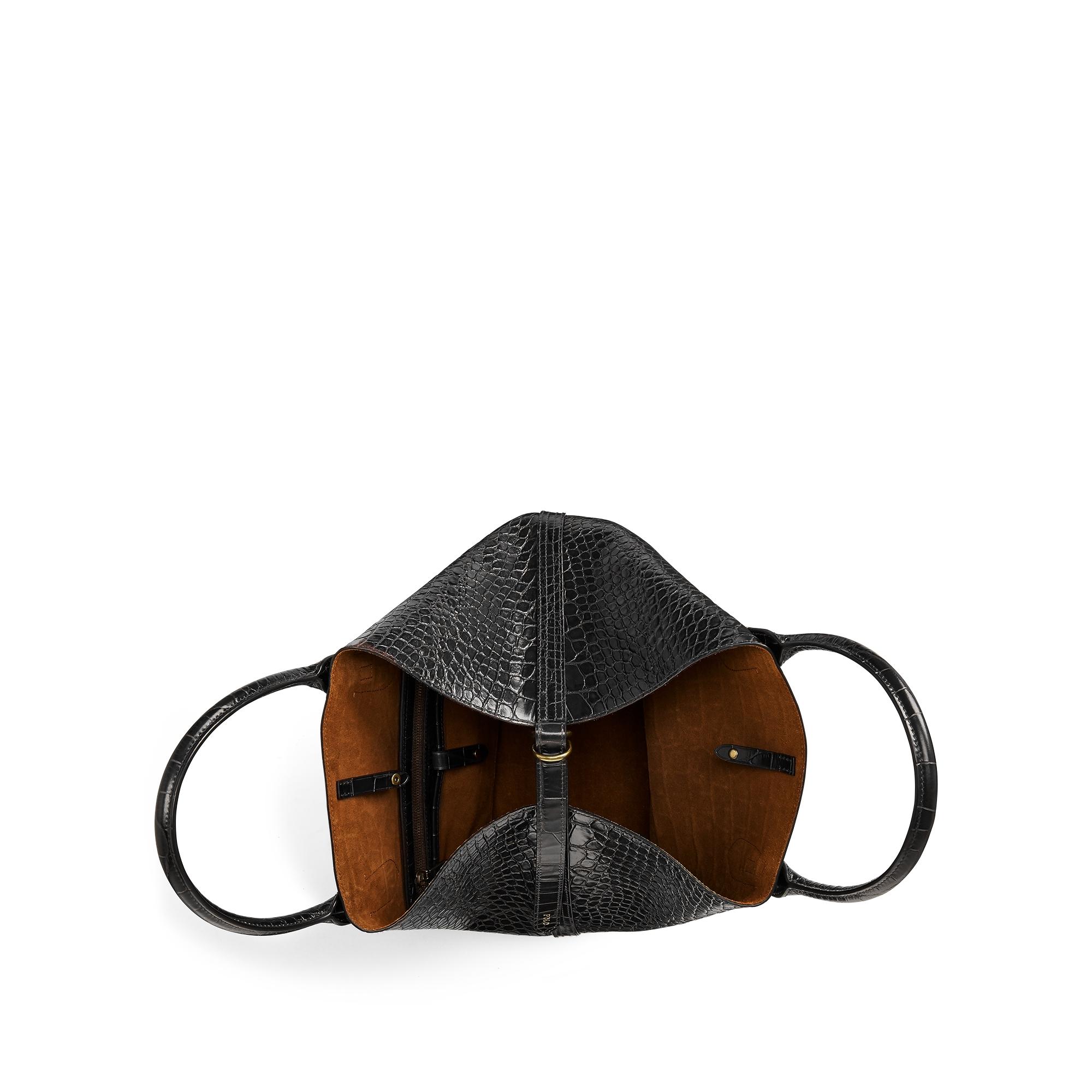 Ralph Lauren Leather Embossed Medium Bellport Tote in Black | Lyst