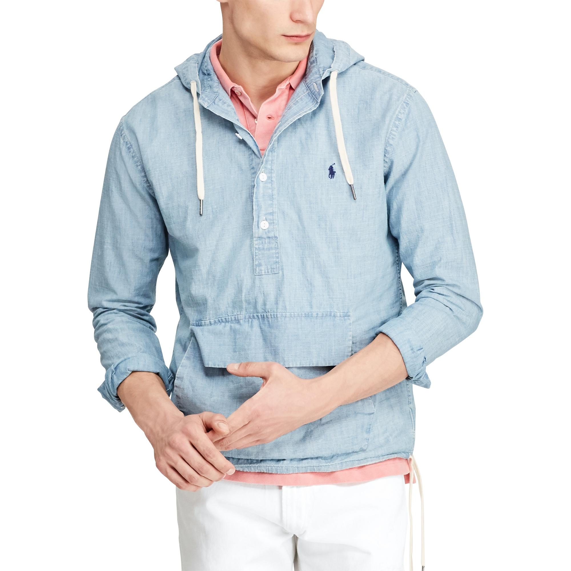 Polo Ralph Lauren Cotton Chambray Hooded Popover in Indigo (Blue) for Men |  Lyst
