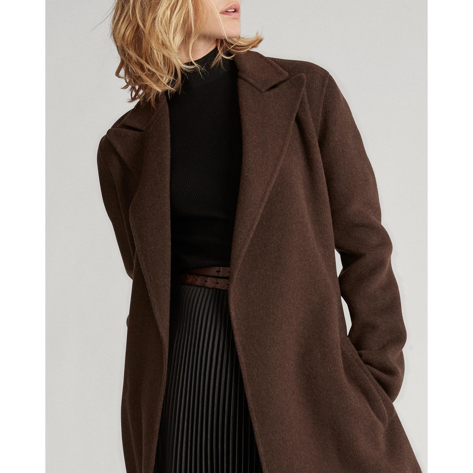 Polo Ralph Lauren Wool Wo Brown Coat With Lapels - Lyst