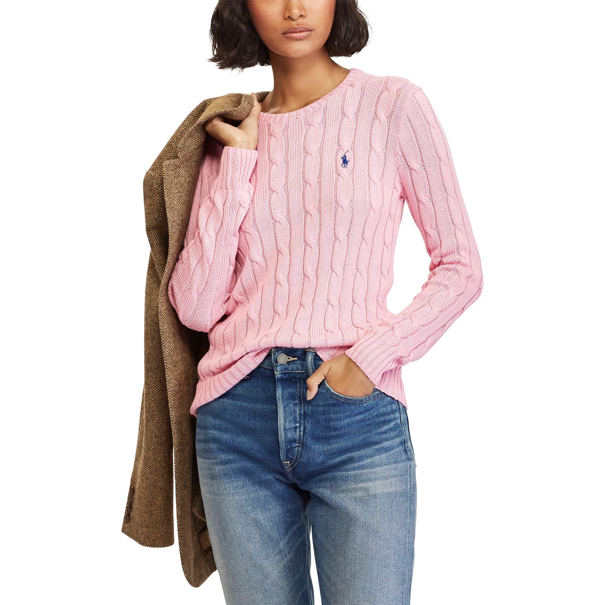 Polo Ralph Lauren Cable-knit Cotton Sweater in Pink | Lyst