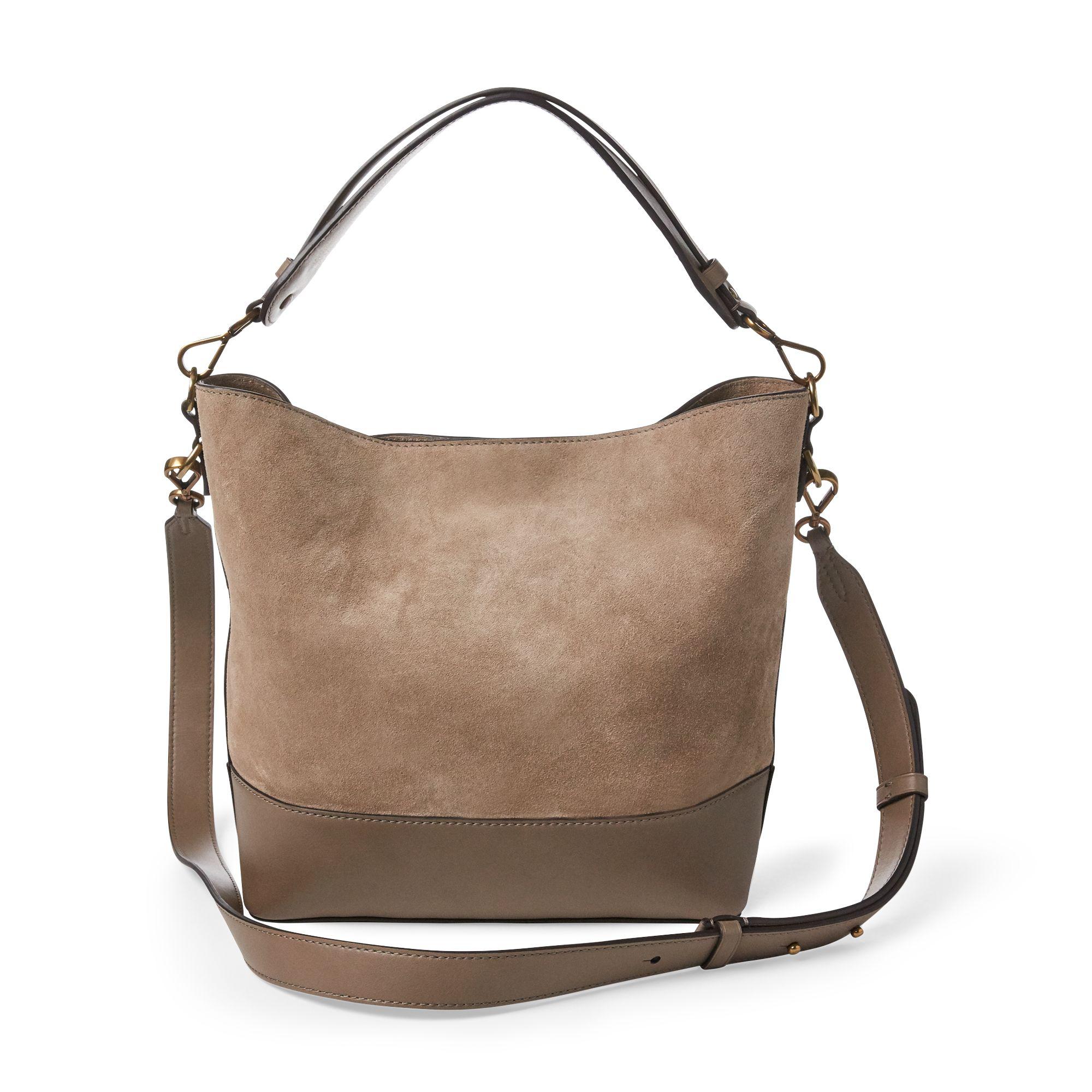 Polo Ralph Lauren Small Suede Leather Hobo Bag in Taupe (Brown) - Lyst
