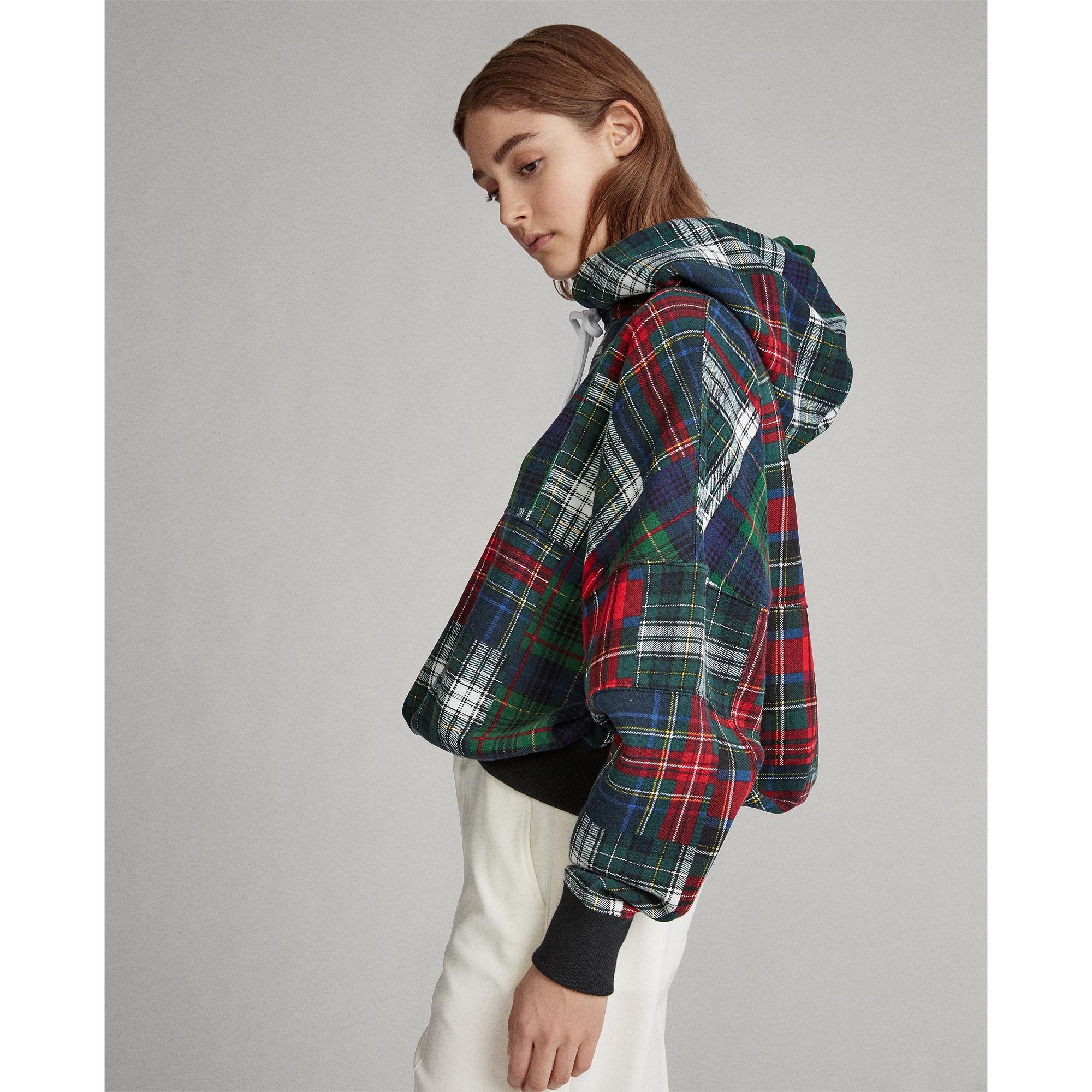 Ralph Lauren Plaid Patchwork Fleece Hoodie Lyst