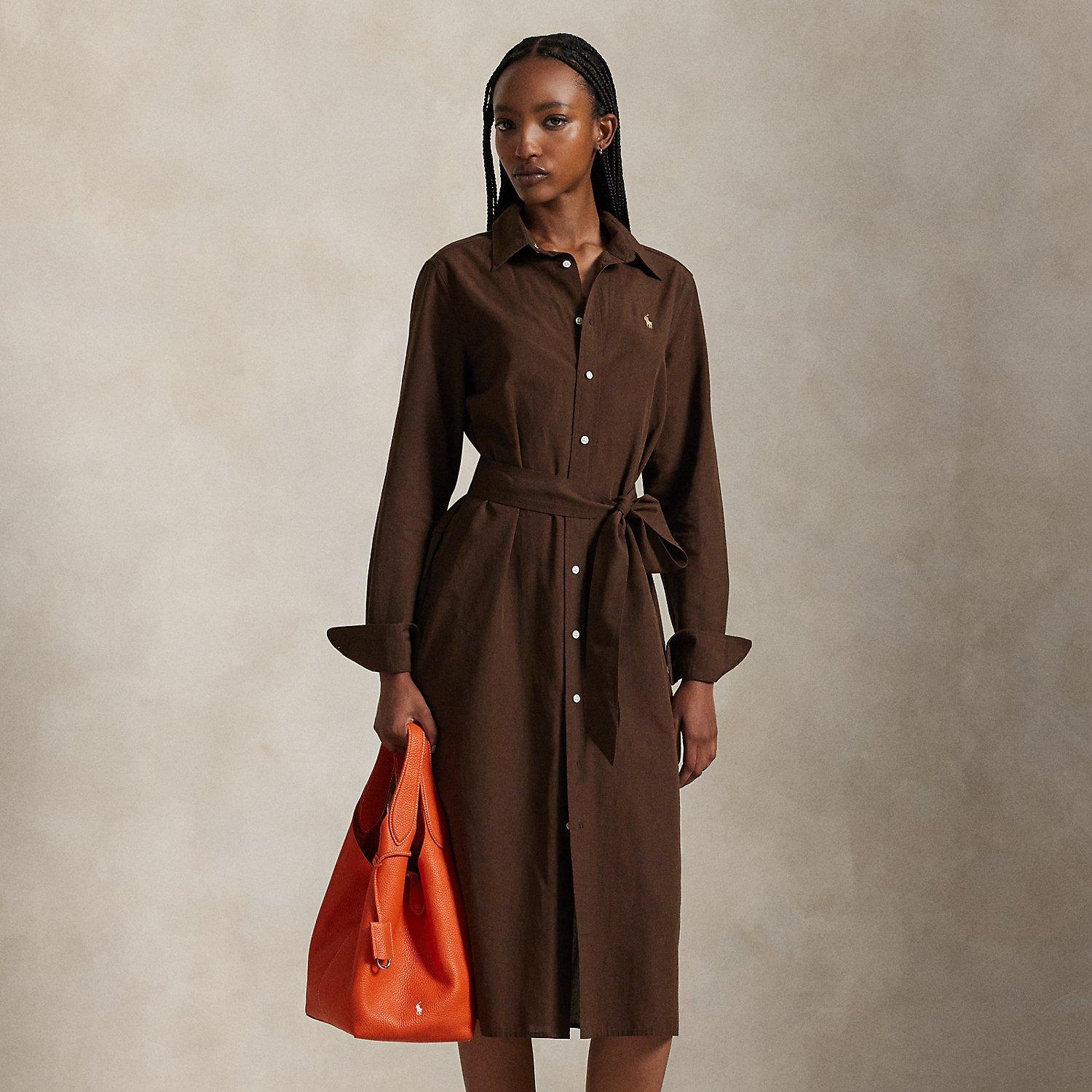 dark brown cotton dress Gathered Dress Light Cotton Dark Brown
