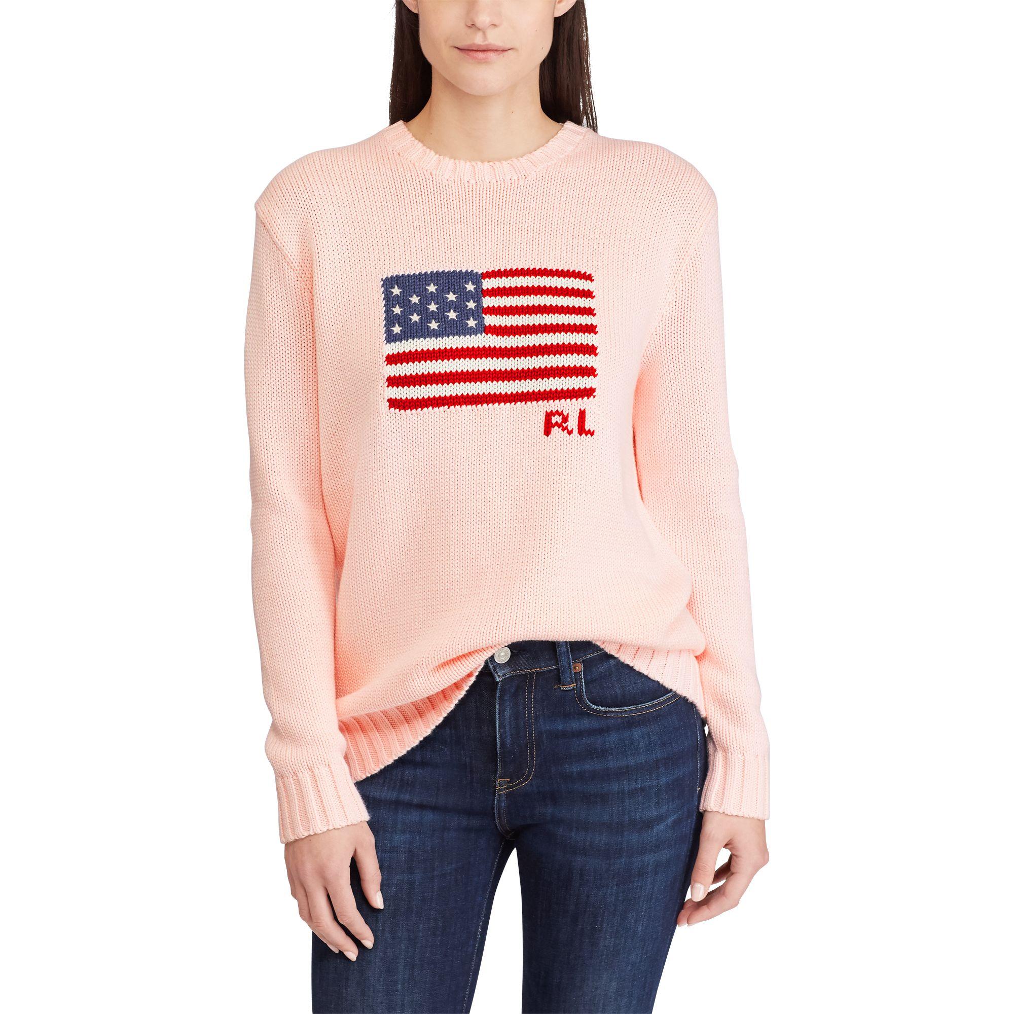 Ralph Lauren Pink Pony Flag Cotton Sweater - Lyst