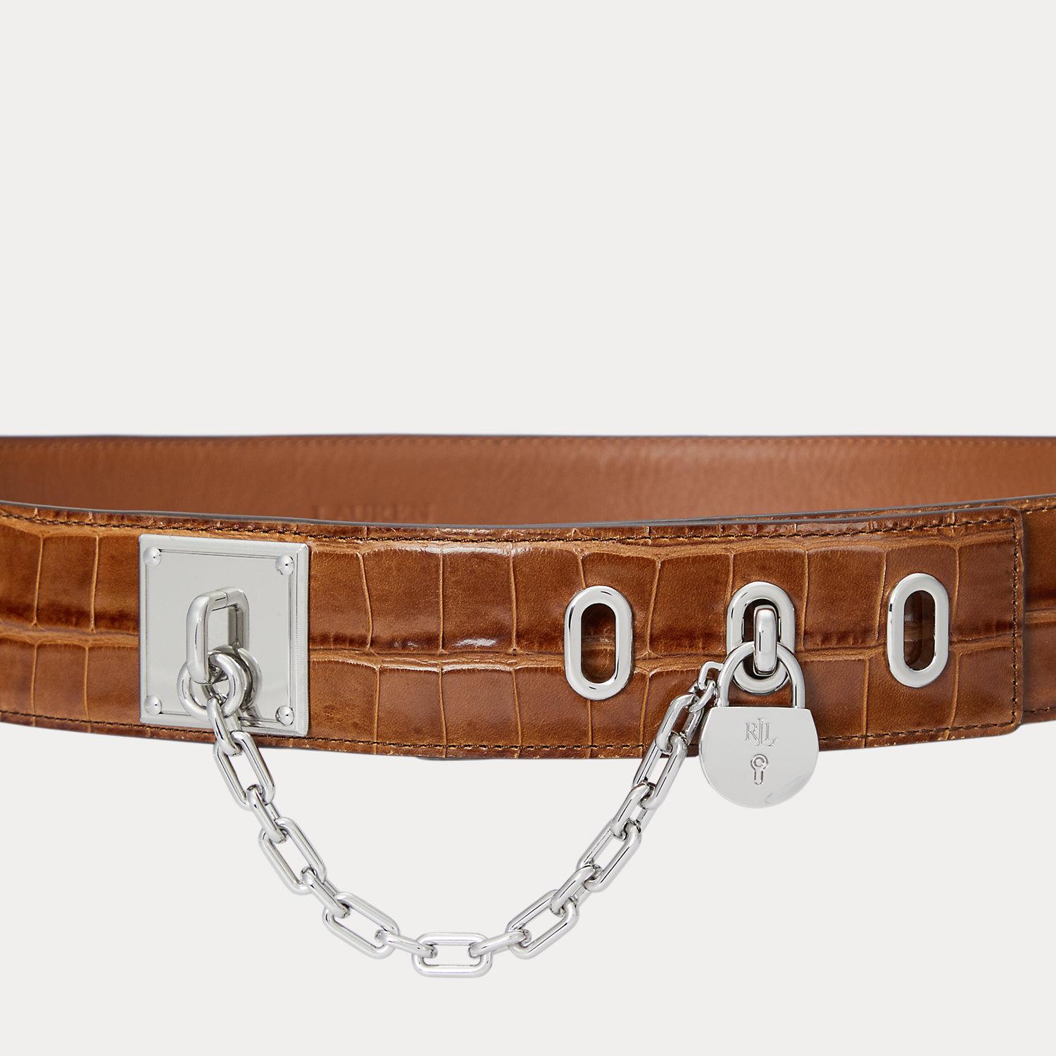 New Ralph Lauren Padlock Belt Lauren Ralph Lauren 1.75#double; Chain Padlock Croc-Embossed  main image 2