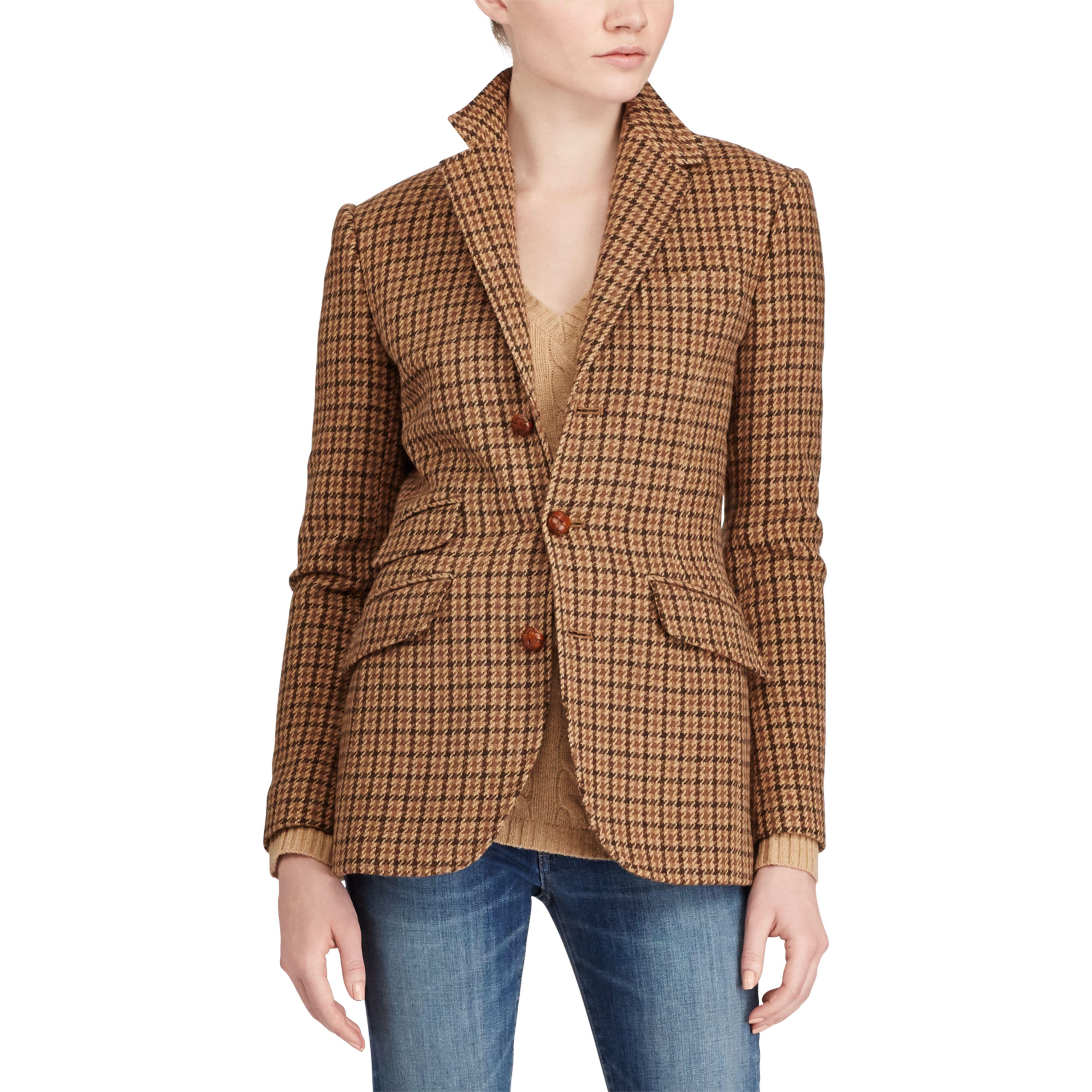 Polo Ralph Lauren Wool Houndstooth Blazer in Brown | Lyst