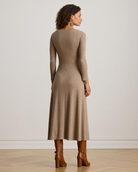 Ralph Lauren Buckle-Trim Rib-Knit Midi Dress in Brown | Lyst UK