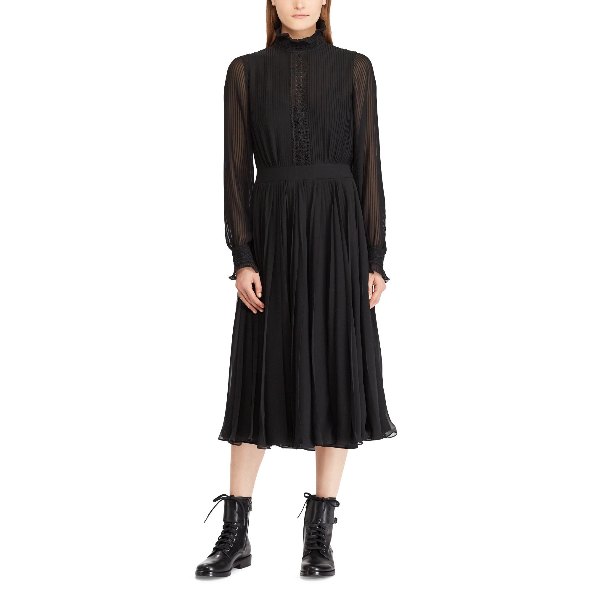 Polo Ralph Lauren Leather Pleated Dress in Black Lyst