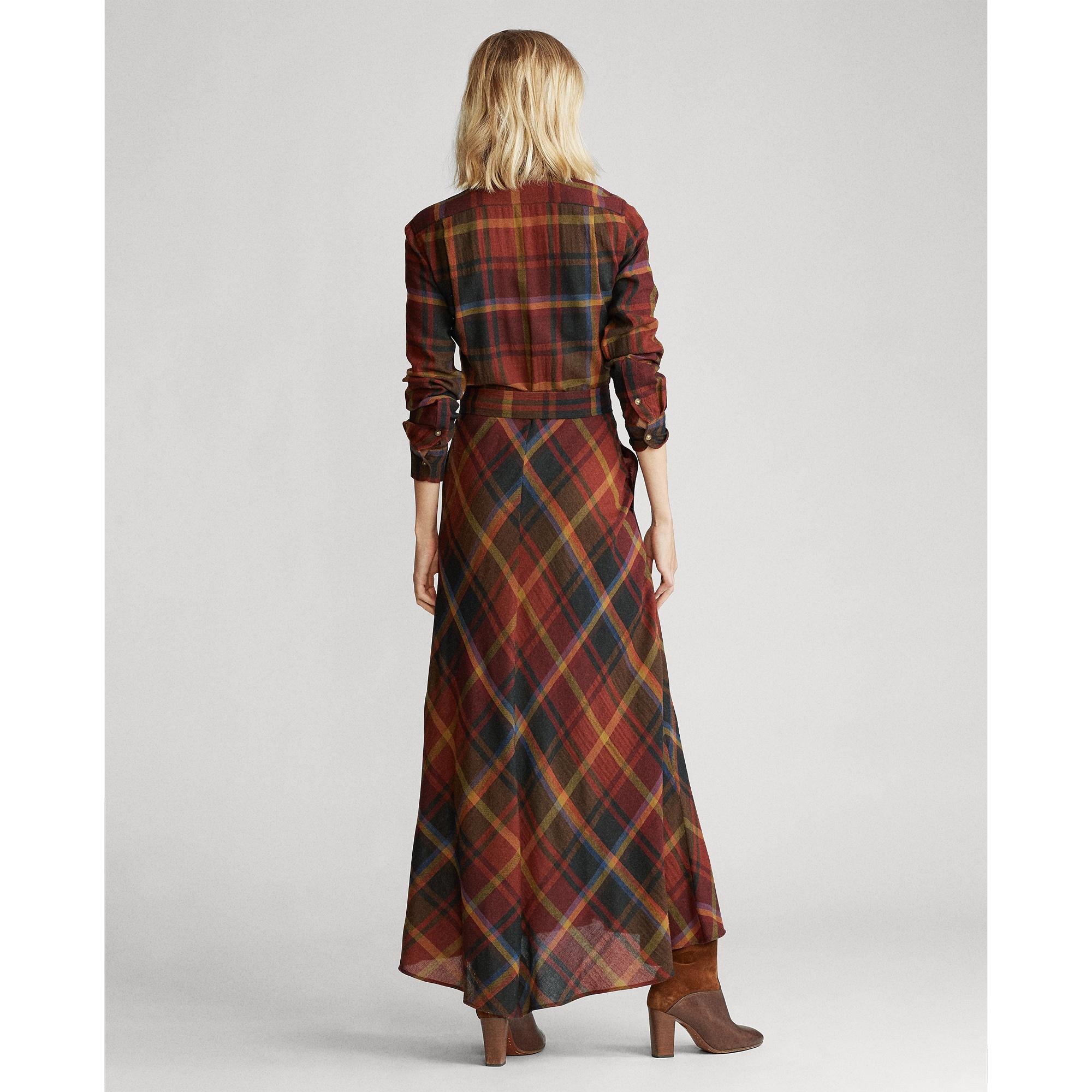 Polo Ralph Lauren Plaid Wool Shirtdress in Brown | Lyst