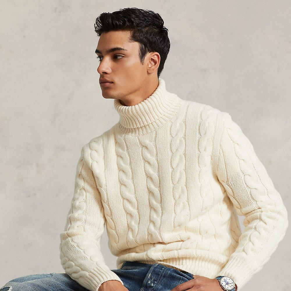 Ralph Lauren Cable Wool-cashmere Roll Neck Jumper in Natural for Men | Lyst