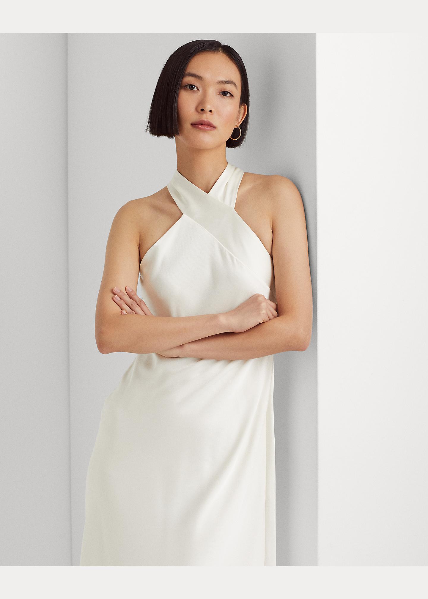 Ralph Lauren Satin Charmeuse Halter Cocktail Dress in White