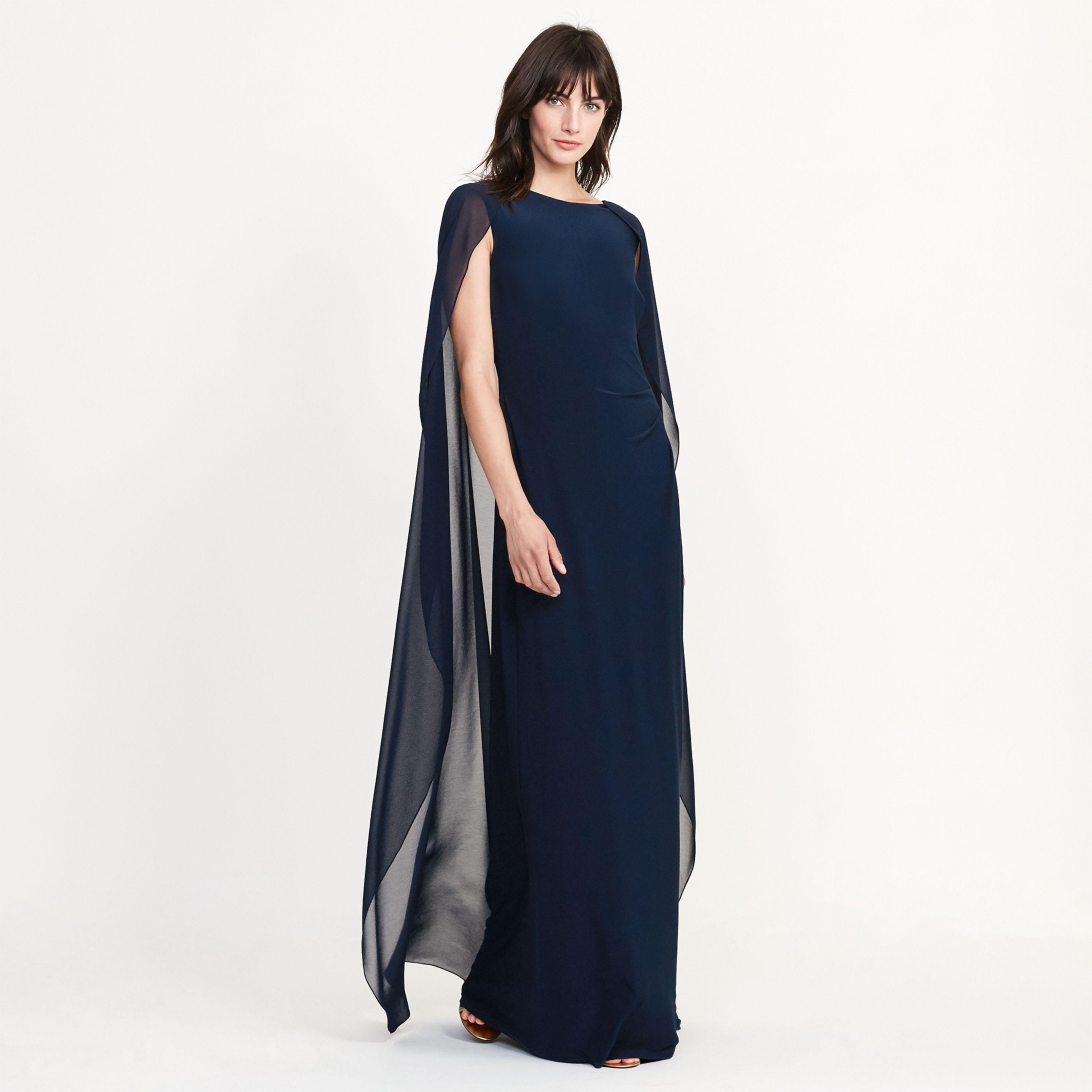 Ralph Lauren Georgette-cape Jersey Gown in Blue | Lyst