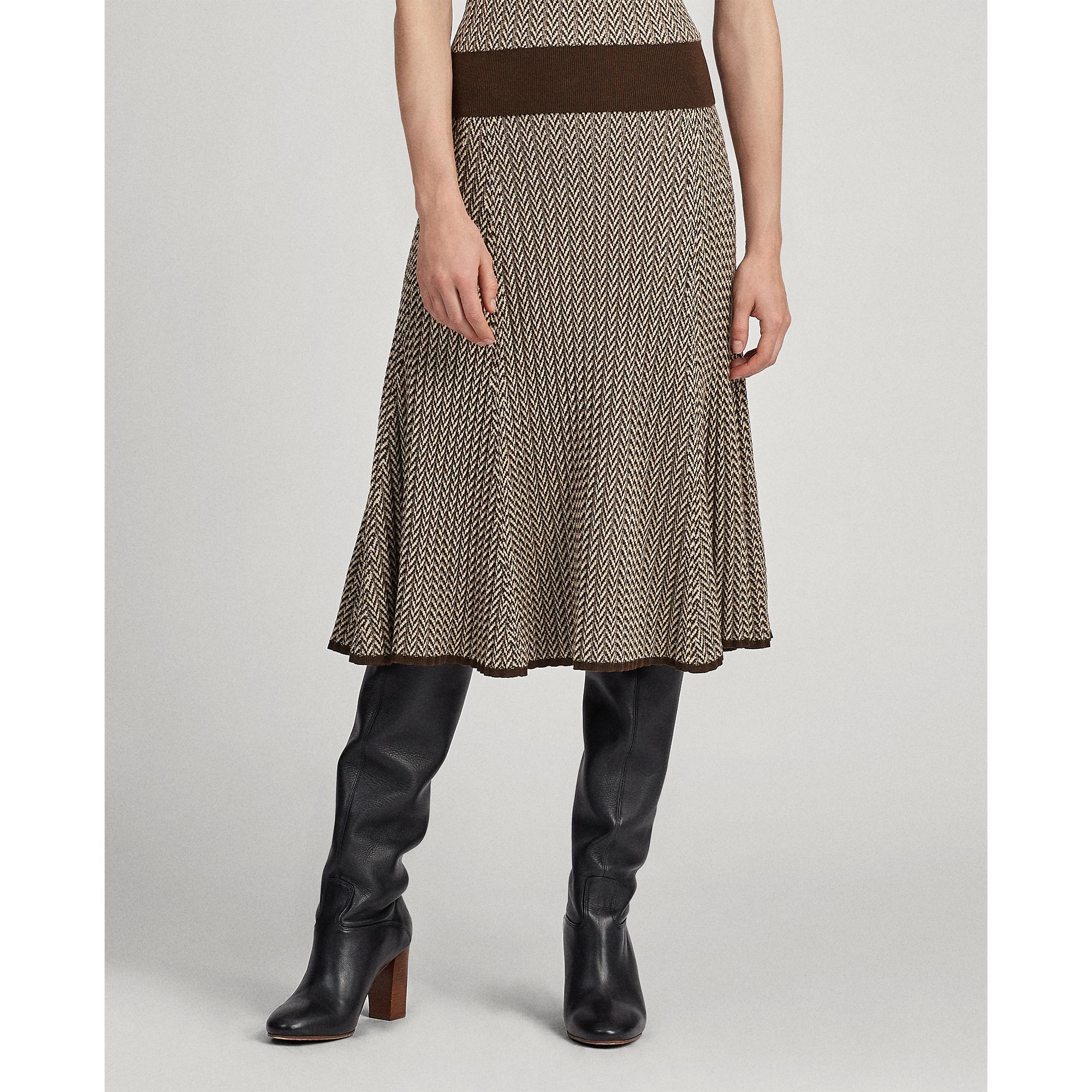 Polo Ralph Lauren Herringbone Ribbed Wool Skirt in Brown | Lyst