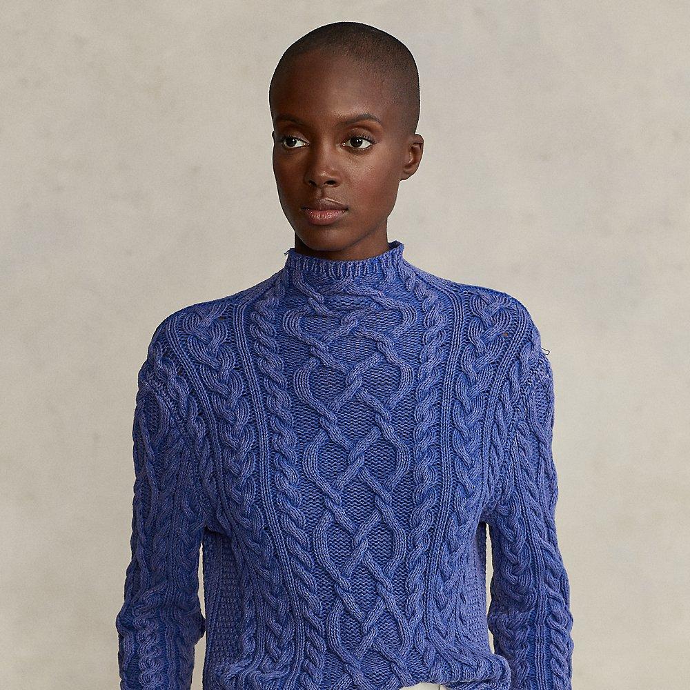 Ralph Lauren Aran-knit Cotton Turtleneck Sweater in Blue | Lyst