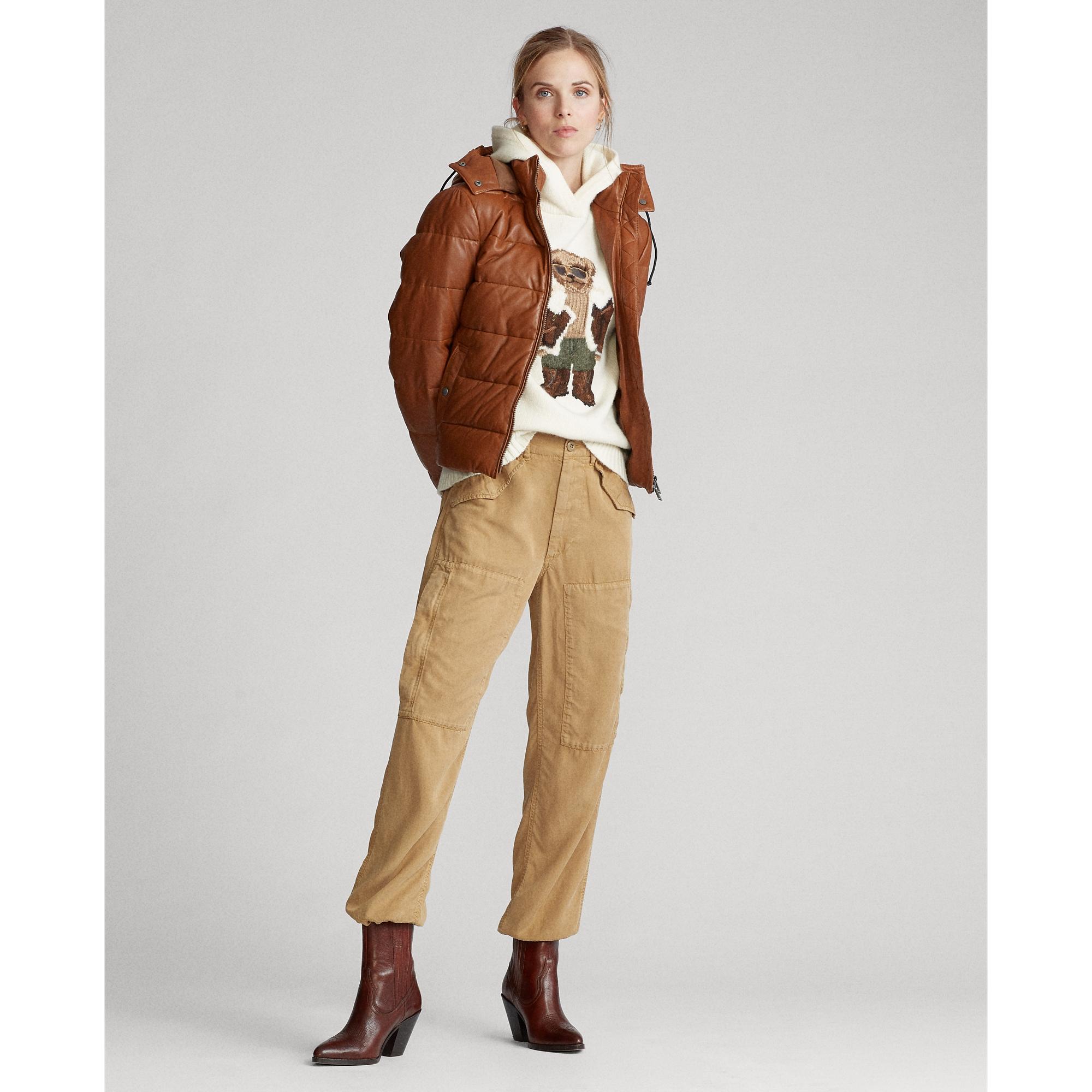 Ralph Lauren Belmont Leather Down Jacket In Brown Lyst