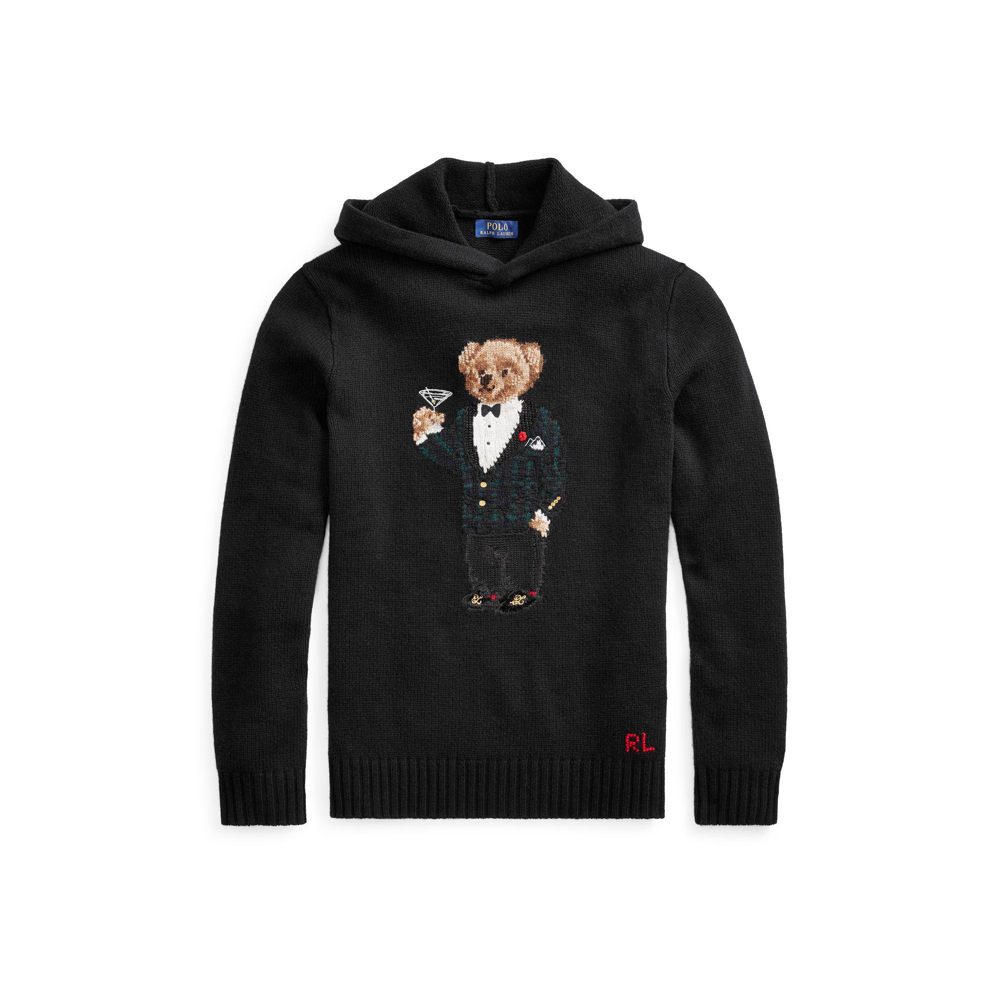 Polo Ralph Lauren Wool Polo Bear Hoodie in Black for Men | Lyst