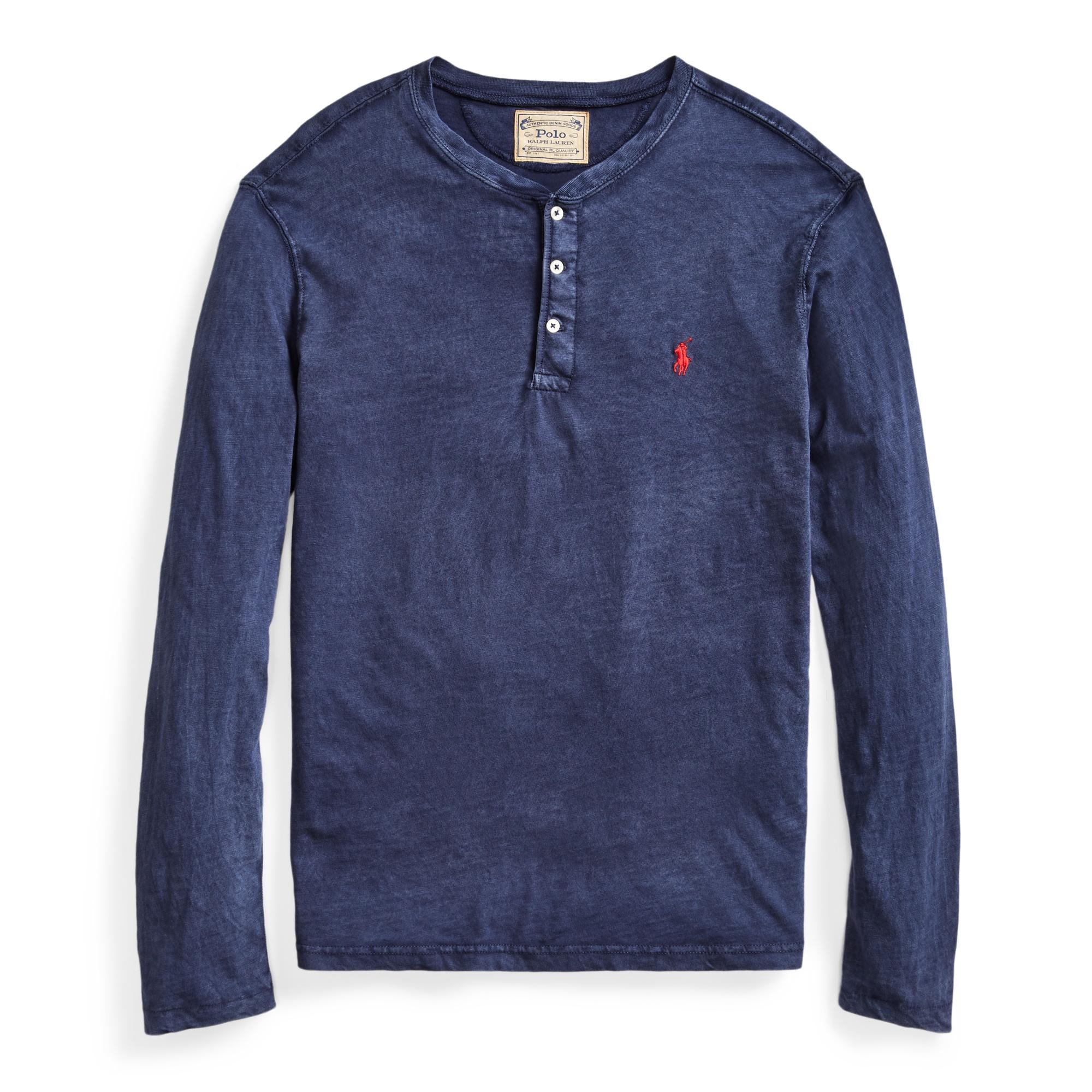 Download Polo Ralph Lauren Cotton Slub Jersey Henley Shirt in Blue ...