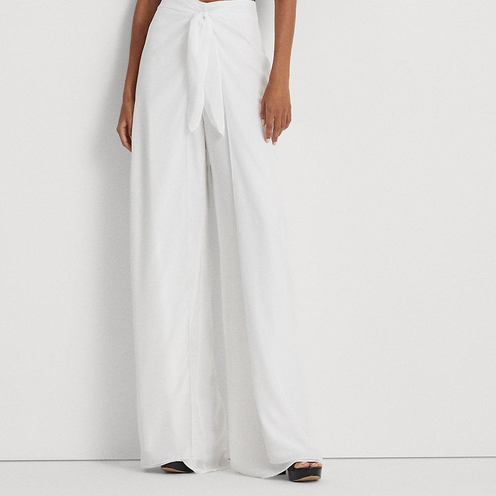 Pantalon liens à nouer en crêpe Ralph Lauren en coloris Blanc | Lyst