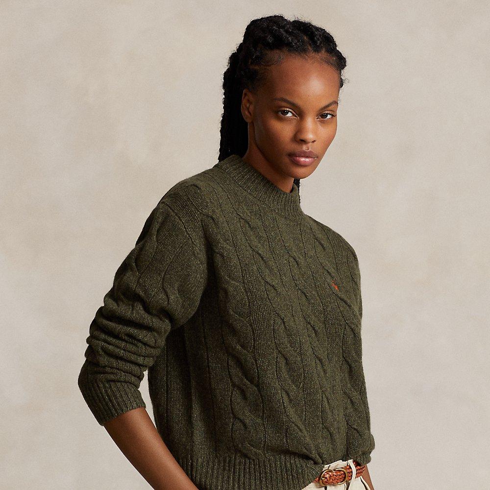 Polo Ralph Lauren Cable Wool-cashmere Mockneck Sweater in Green | Lyst