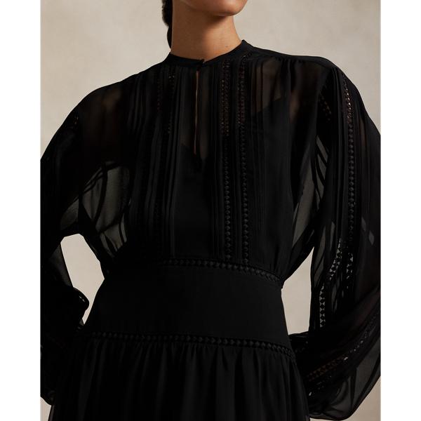 ralph lauren lace trim a line dress Ralph Lauren Lace Trim Georgette Dress