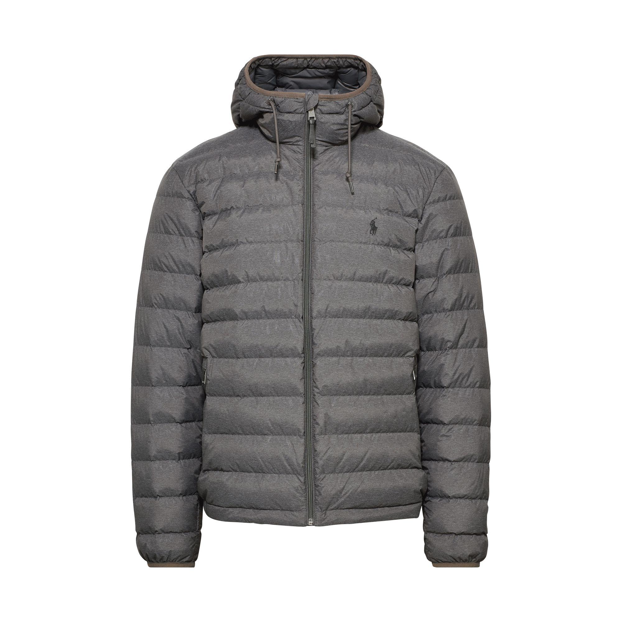Polo Ralph Lauren Leather Packable Hooded Down Jacket in Grey for Men