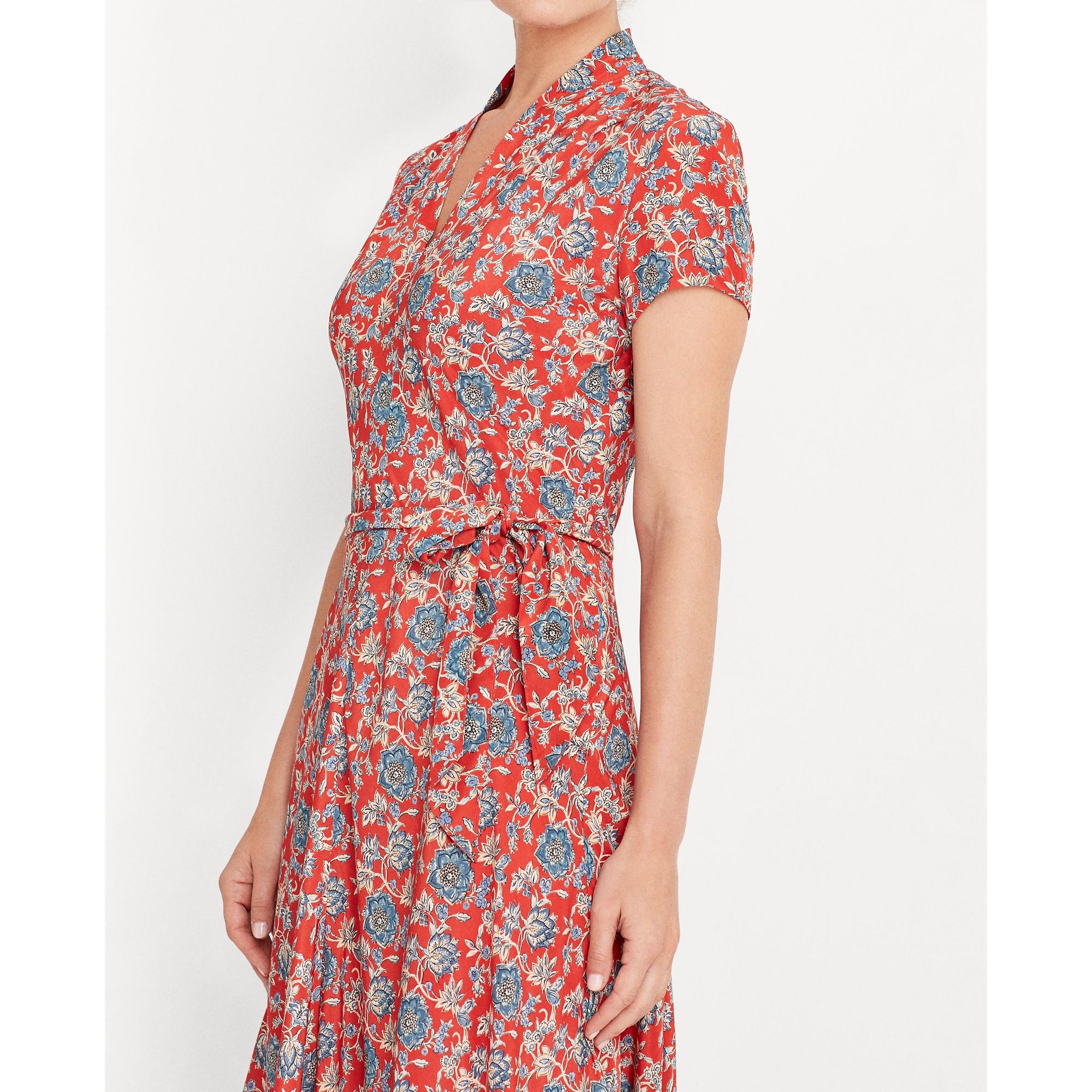 Ralph Lauren Floral Crepe Midi Dress in Red | Lyst