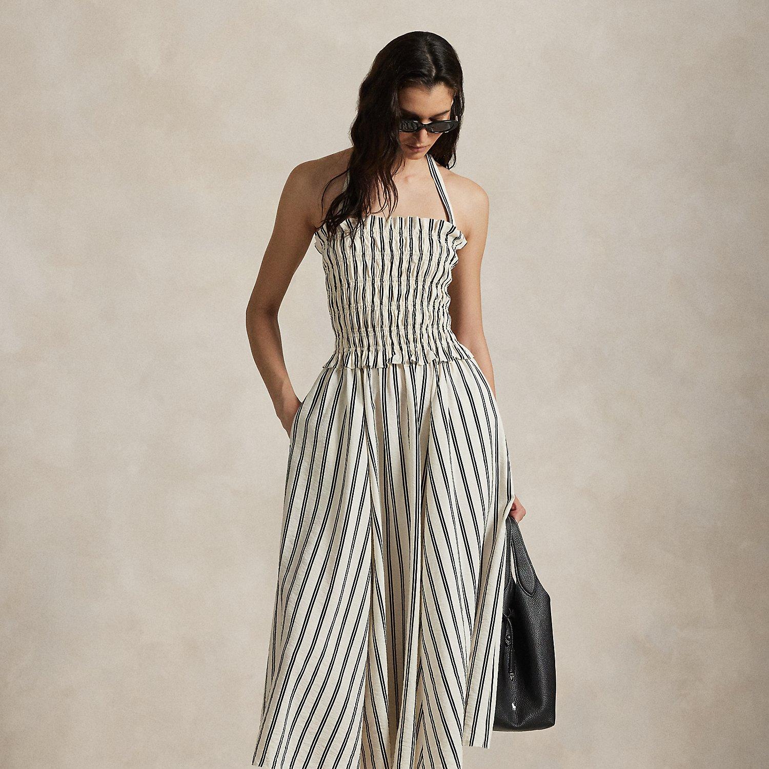 ralph lauren black and white striped dress Polo Ralph Lauren Striped Silk Midi Dress in Cream/Black  UFO No More