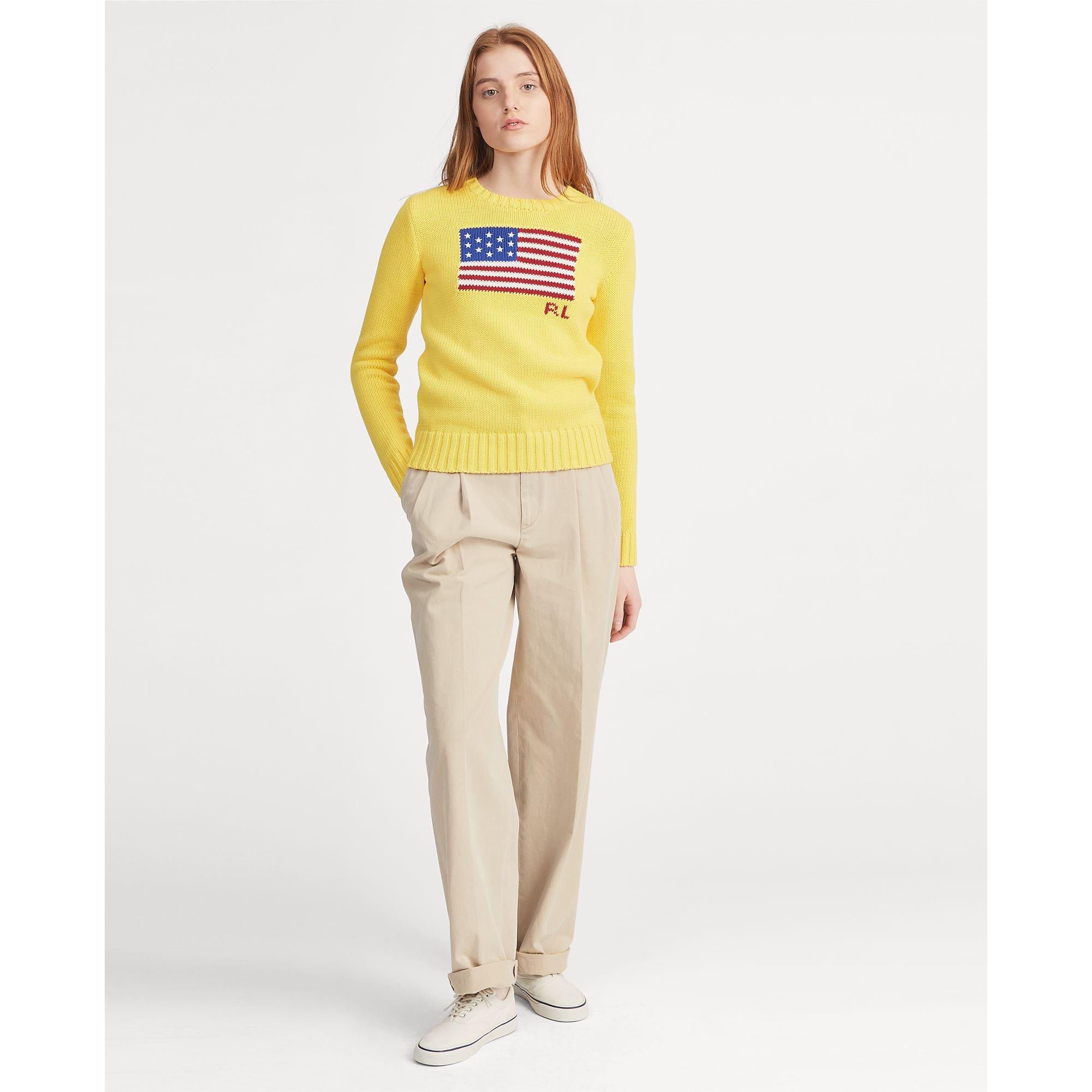 Polo Ralph Lauren Cotton Logo Flag Embroidered Sweater in Yellow - Lyst