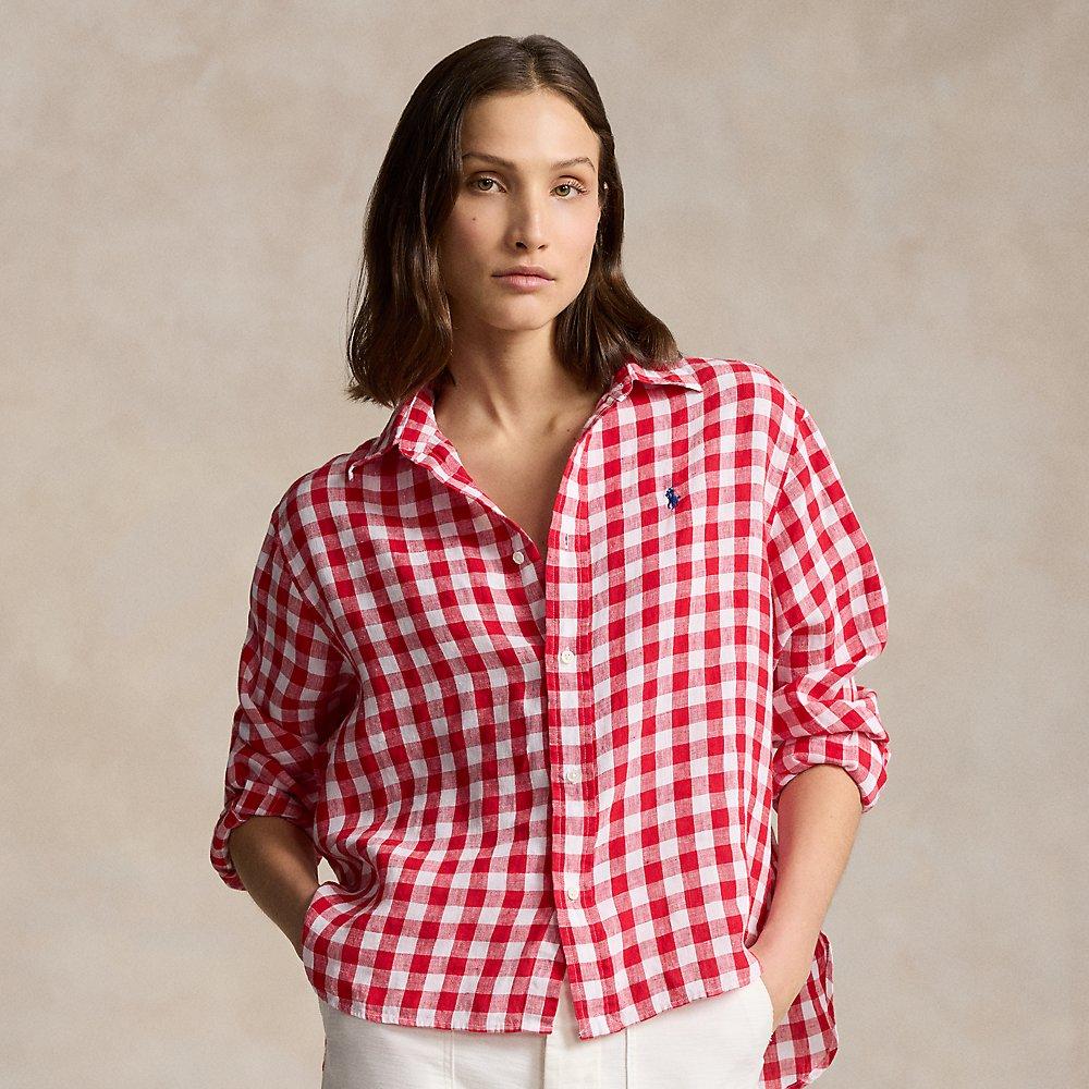 Ralph Lauren Wide Cropped Gingham Linen Shirt in Red | Lyst, image size:1000x1000