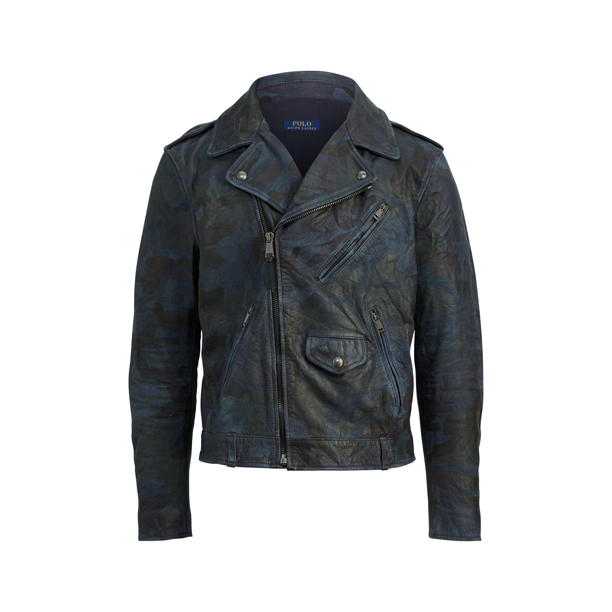 Polo Ralph Lauren Multicolor Camo Leather Biker Jacket For Men