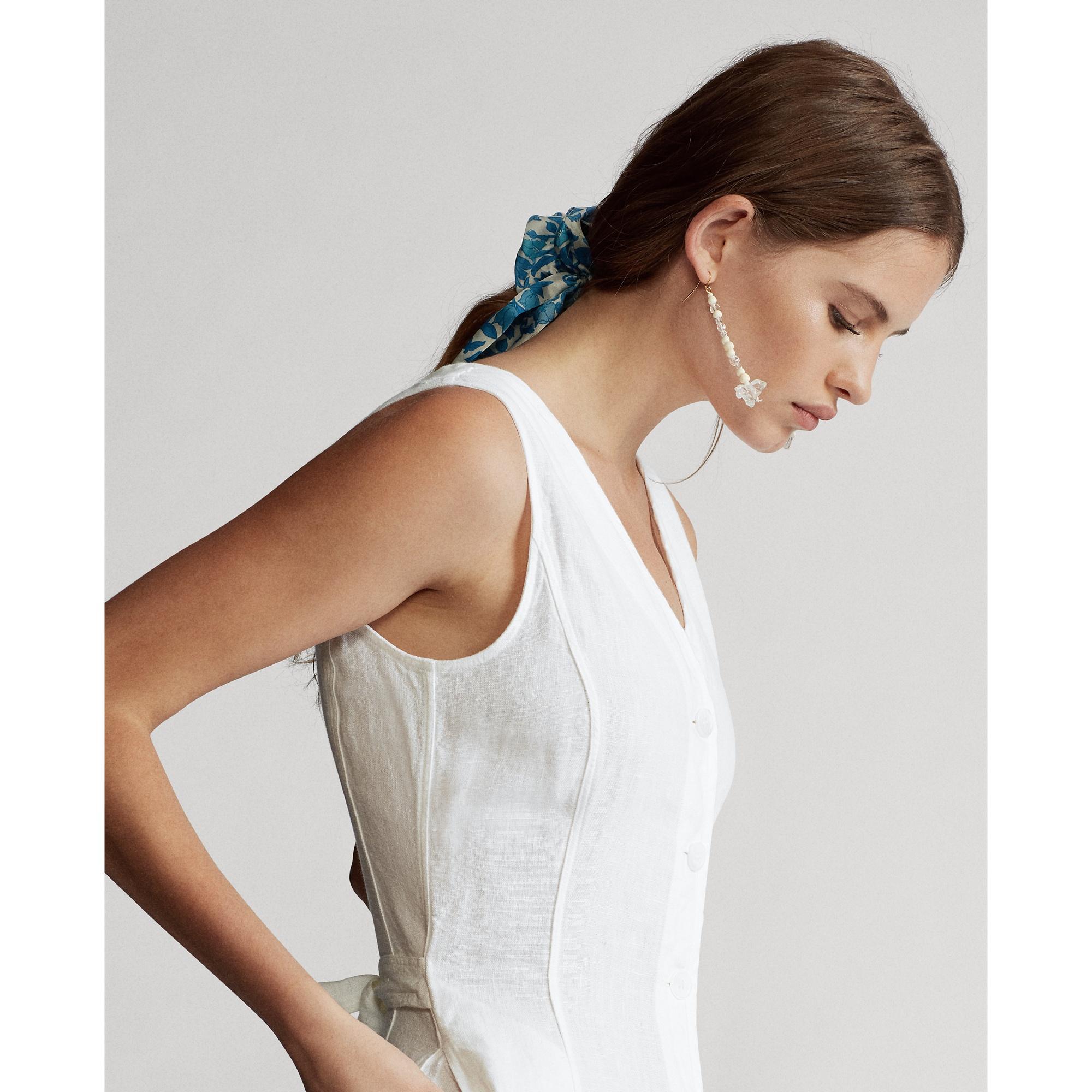 Polo Ralph Lauren Buttoned-placket Linen Dress in White | Lyst