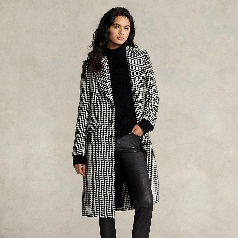 Ralph Lauren Houndstooth Wool-blend Tweed Coat in Black | Lyst
