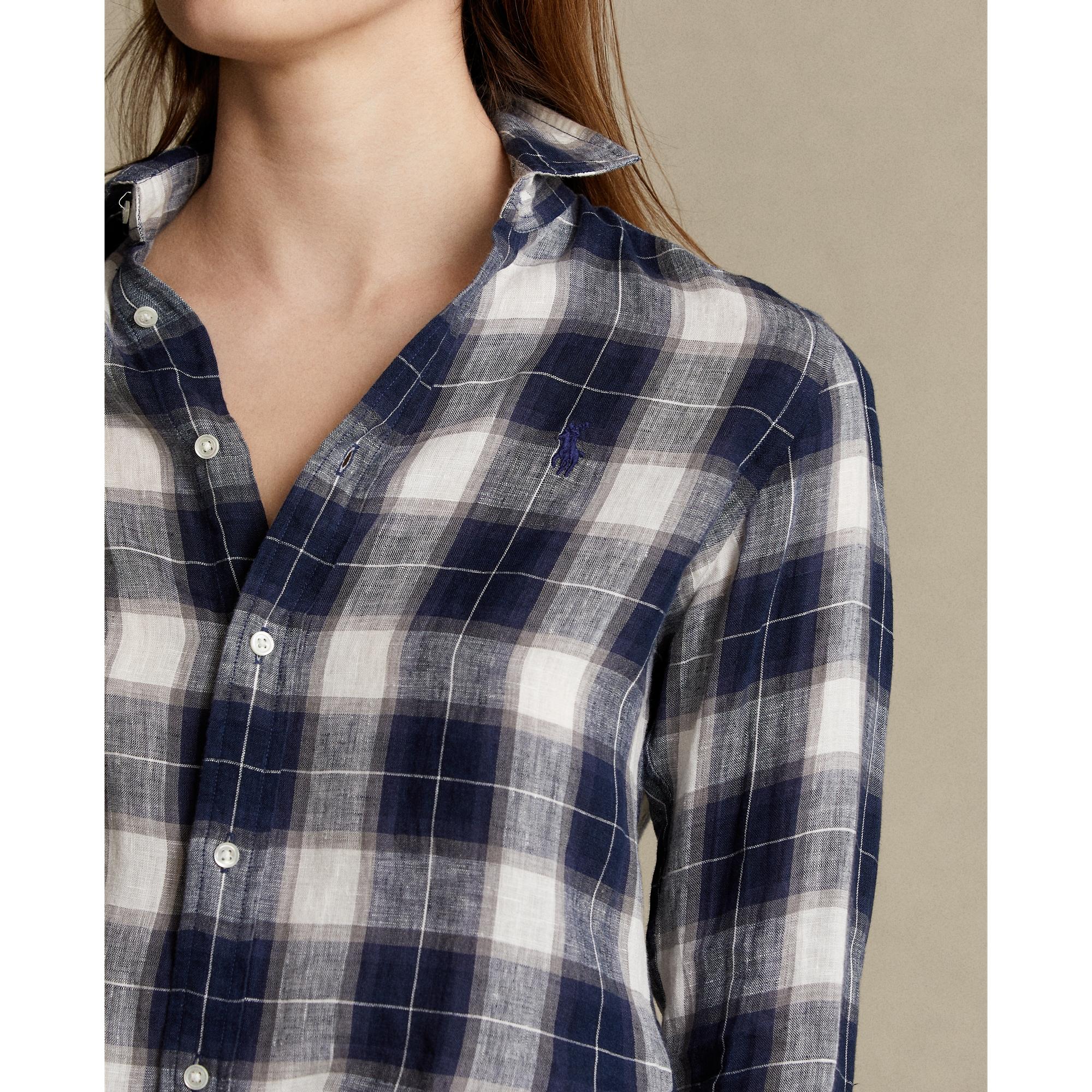 Ralph Lauren Classic Fit Plaid Linen Shirt in Navy/White (Blue) Lyst
