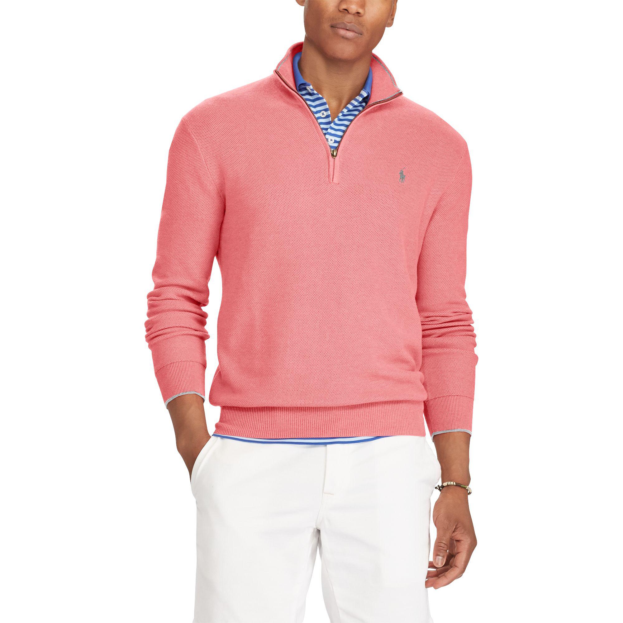 Polo Ralph Lauren Cotton Mesh Half-zip Sweater in Salmon Heather (Pink) for  Men | Lyst