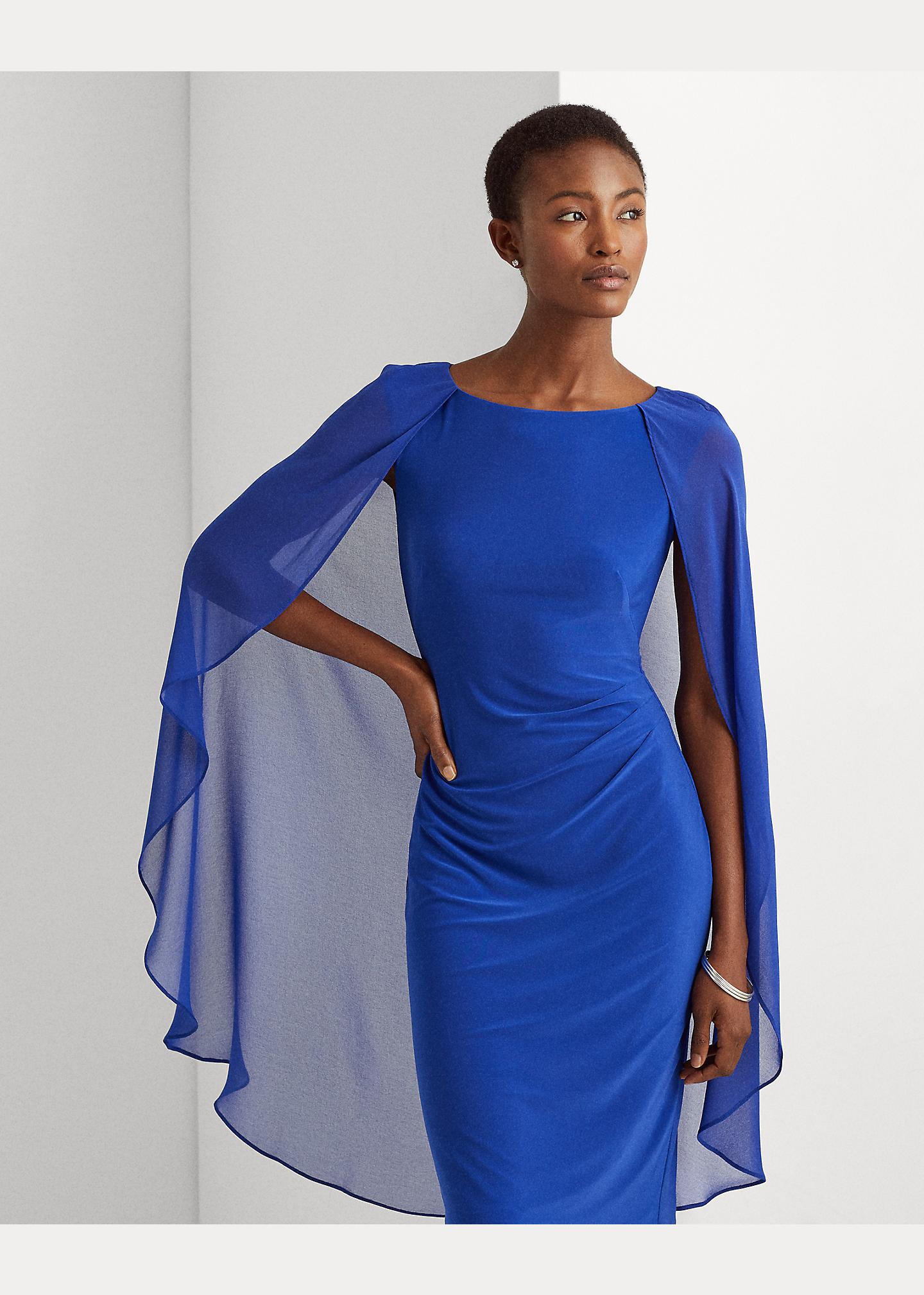 Ralph Lauren Georgette-cape Cocktail Dress in Blue | Lyst UK
