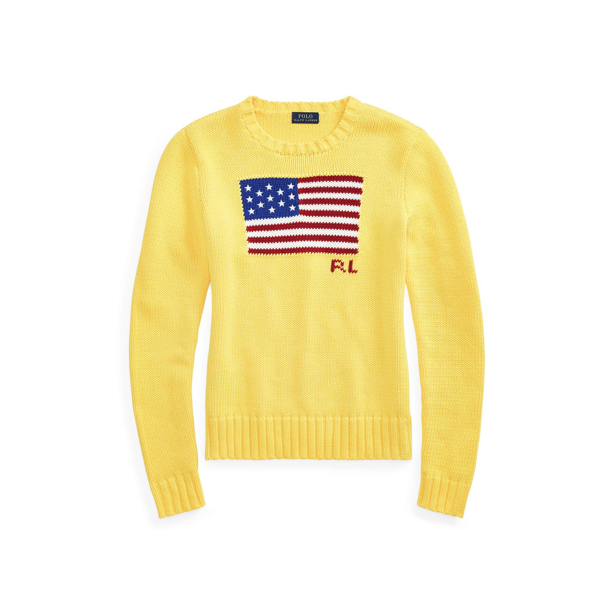 Polo Ralph Lauren Logo Flag Embroidered Sweater in Yellow | Lyst