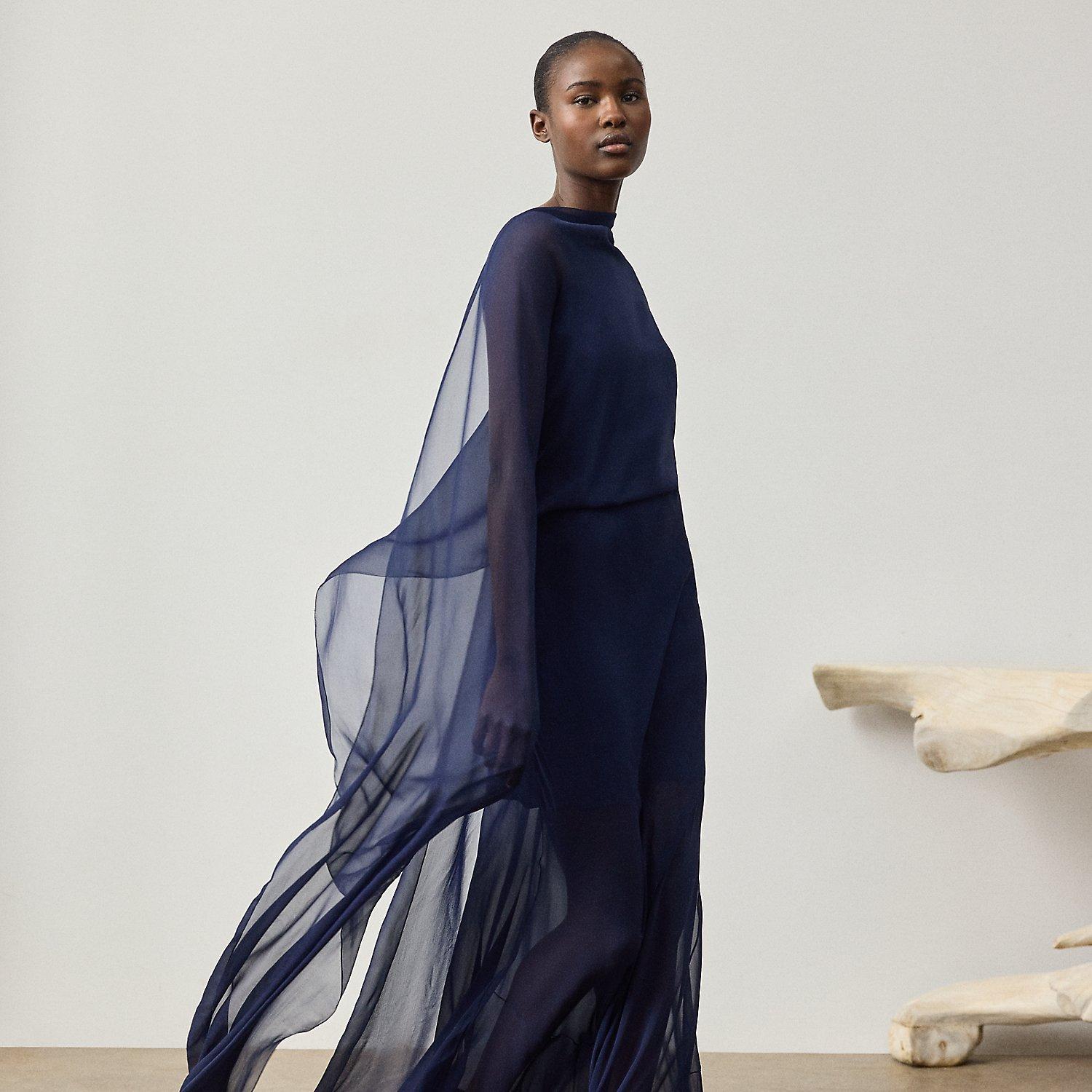 ralph lauren chiffon dress Ralph Lauren Dylon Washed Chiffon Evening Dress in Blue