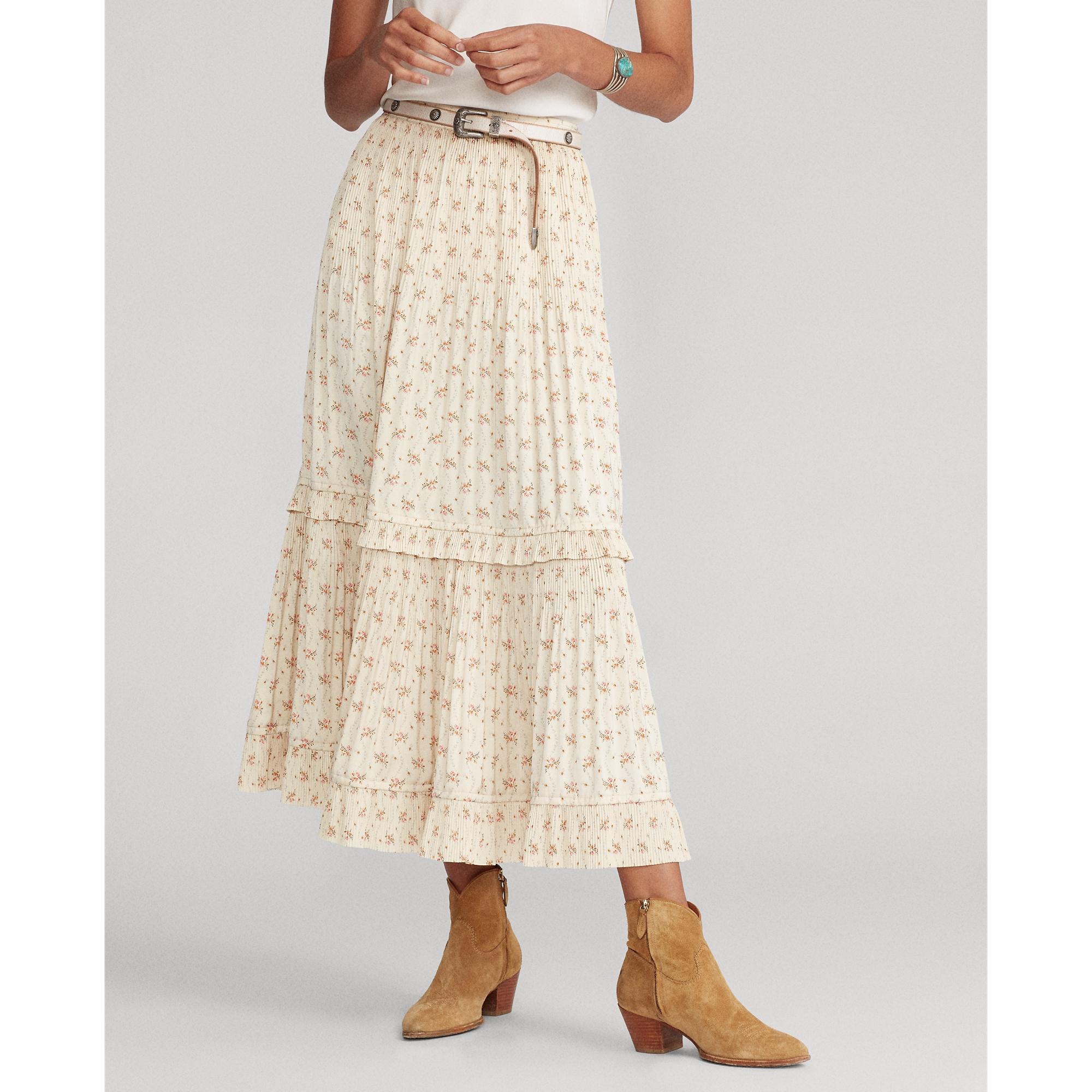 Polo Ralph Lauren Pleated Satin Skirt in Natural | Lyst