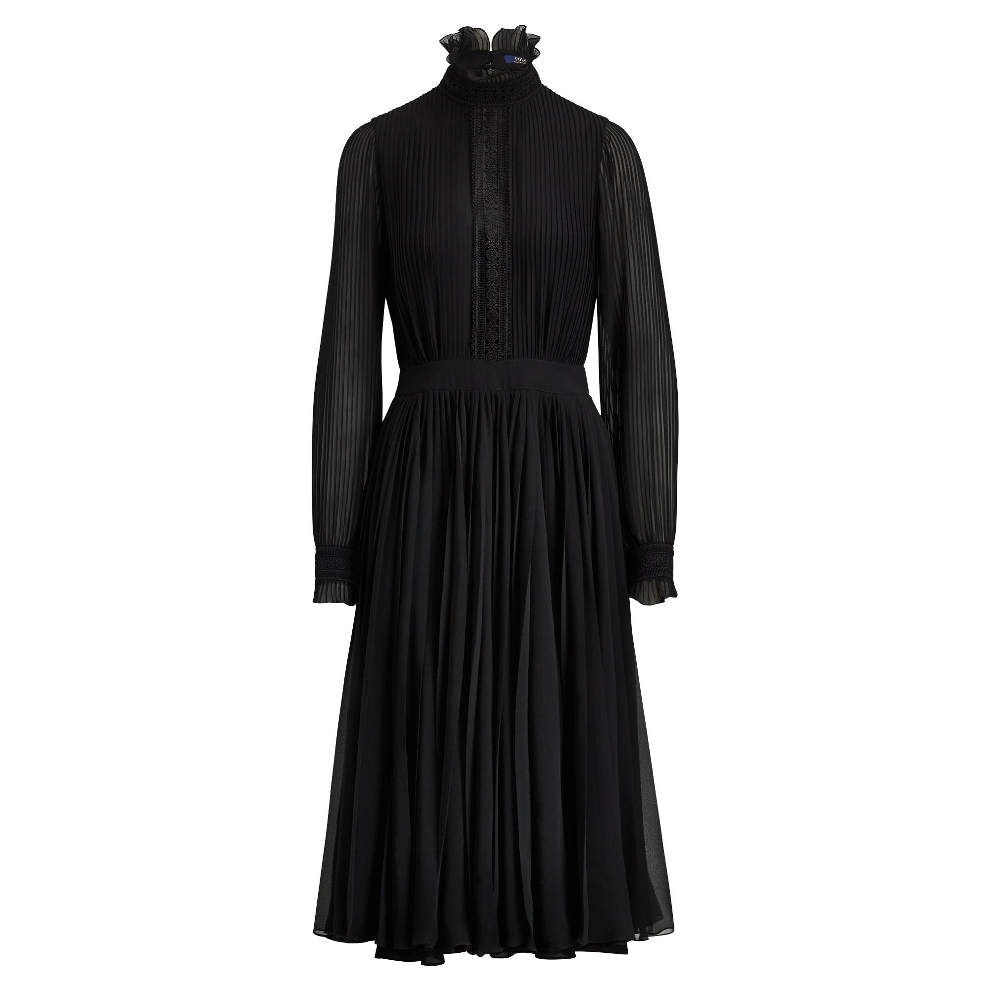 Polo Ralph Lauren Leather Pleated Georgette Dress in Black - Lyst