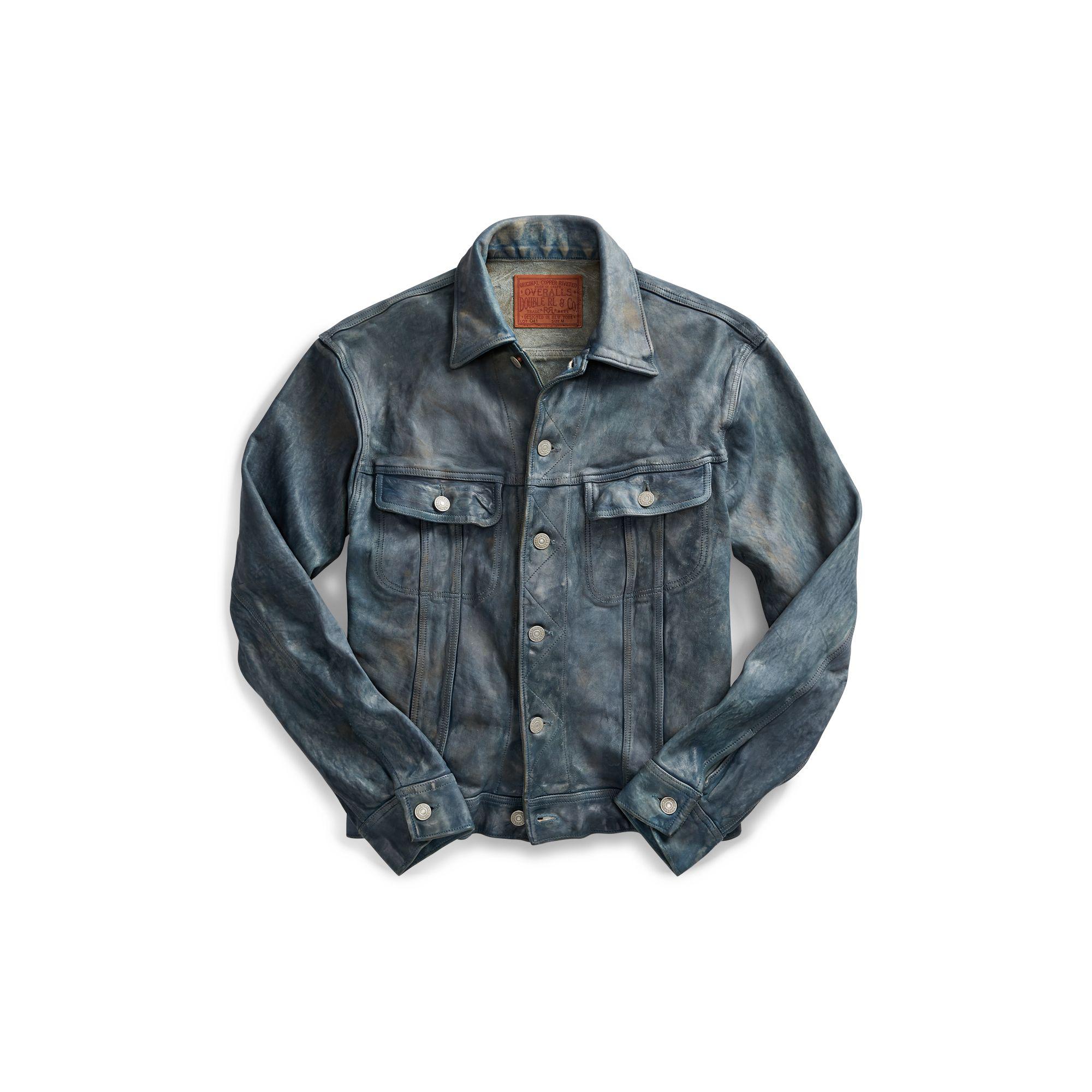 RRL Indigodyed Leather Jacket in Blue for Men Lyst