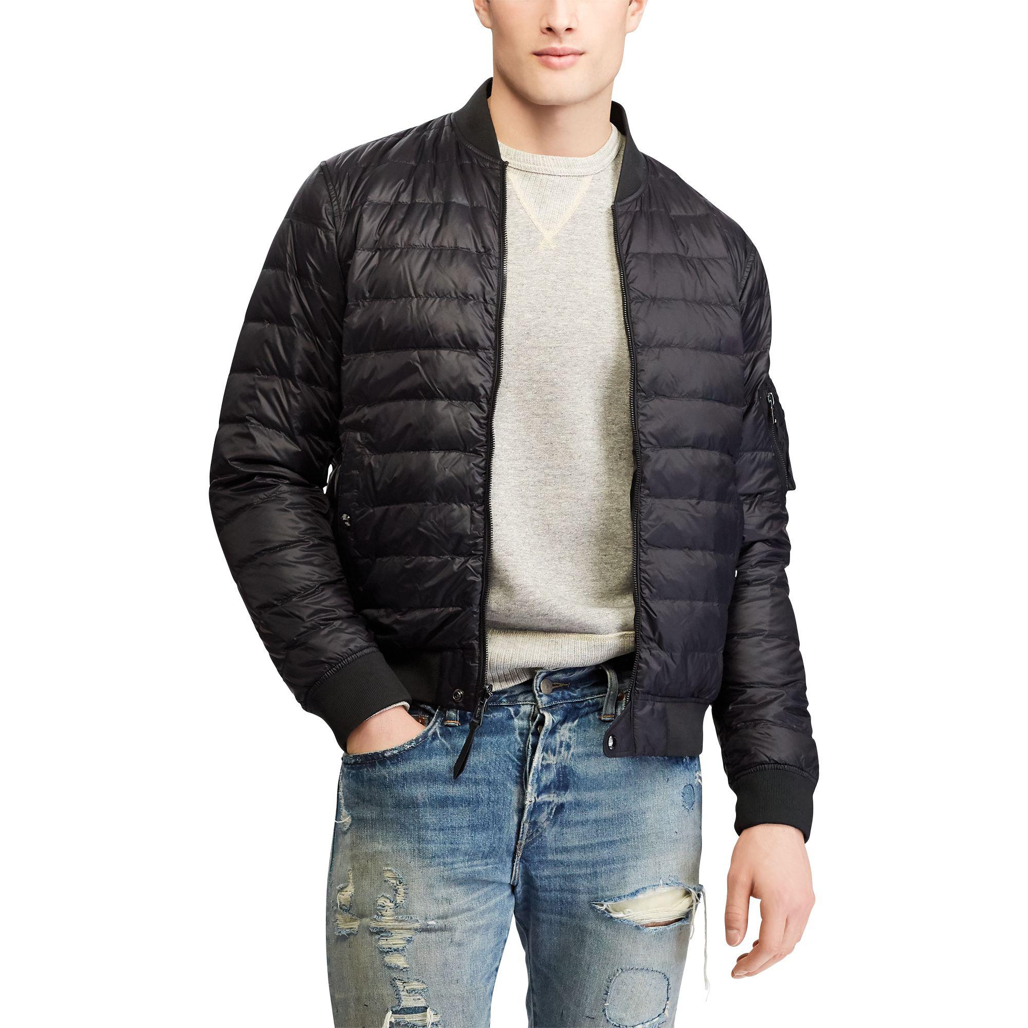 Polo Ralph Lauren Leather Packable Down Bomber Jacket in Black for Men -  Lyst