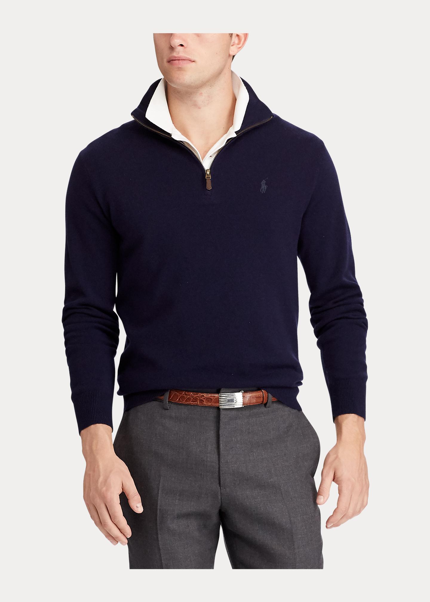 Polo Ralph Lauren Merino Quarter-zip Sweater in Blue for Men | Lyst UK