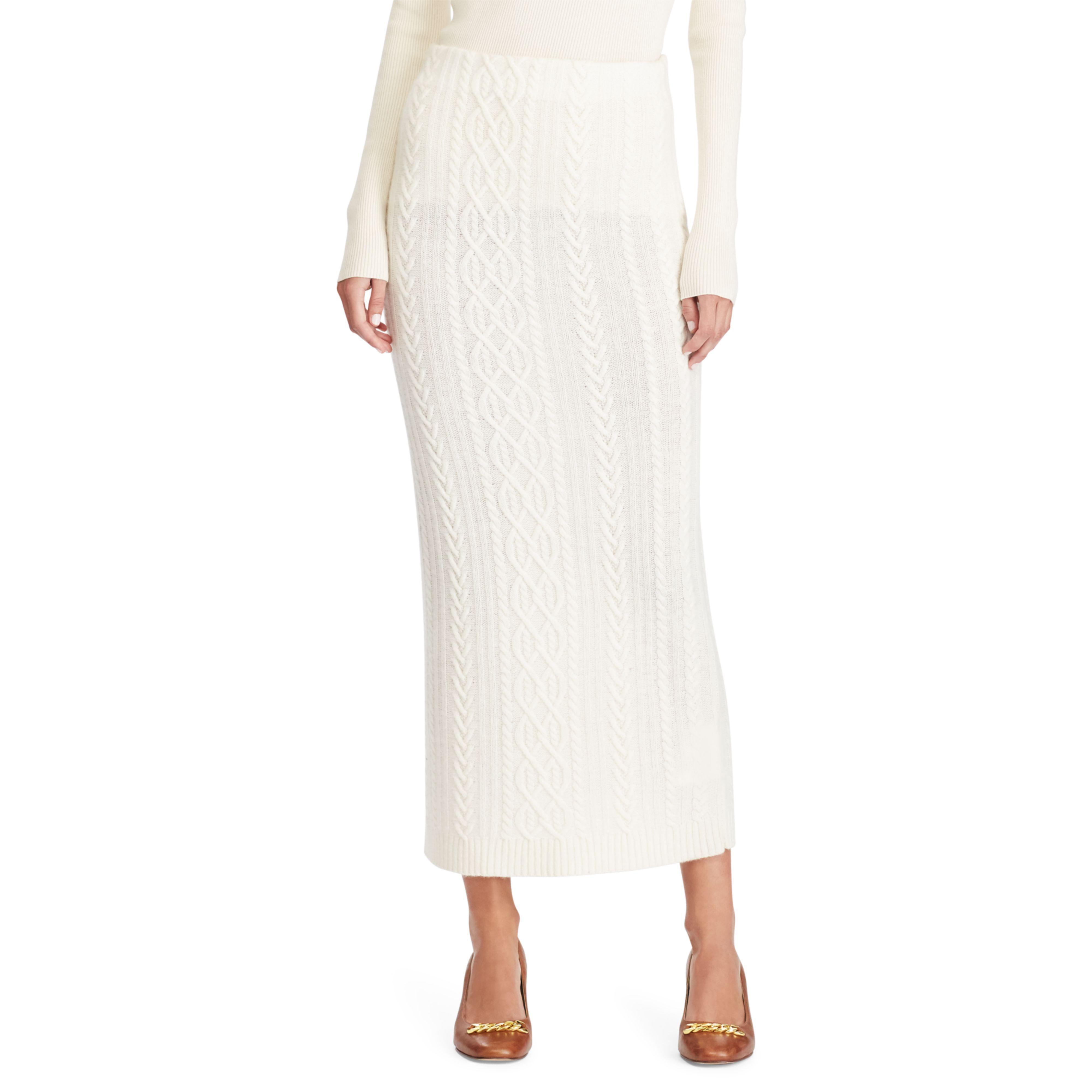 Ralph Lauren Cableknit Woolcashmere Skirt in Natural Lyst