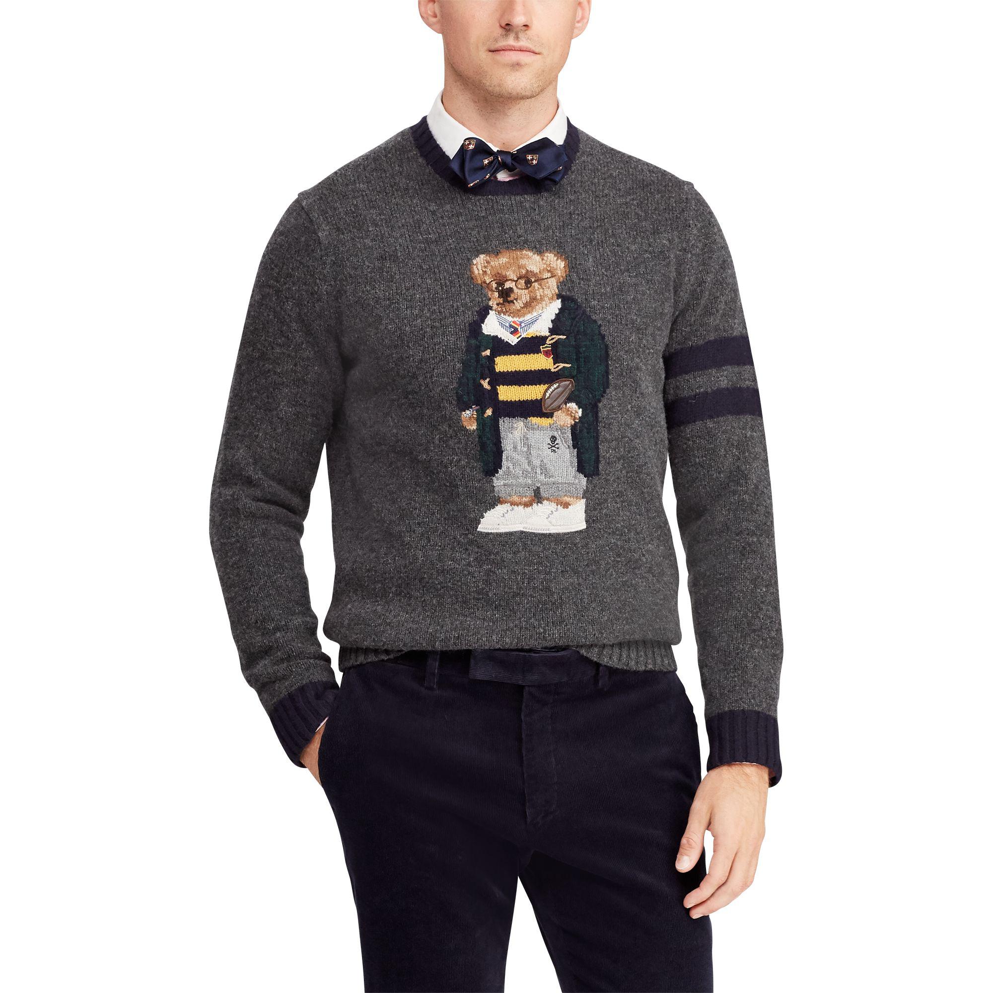 Polo Ralph Lauren Bear Sweater in Grey Heather (Gray) for Men | Lyst