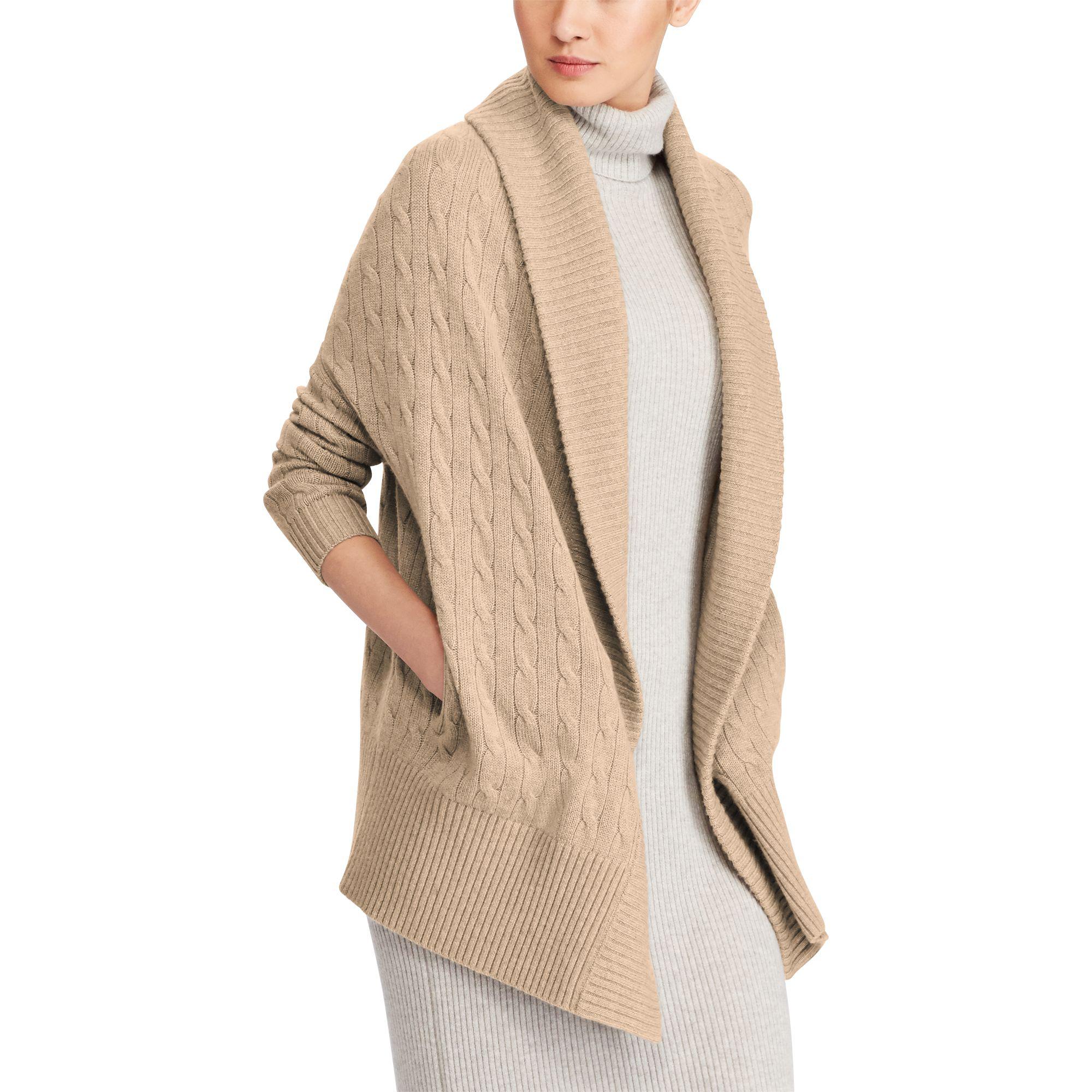 Polo Ralph Lauren Cable Cashmere Shawl Cardigan in Natural | Lyst